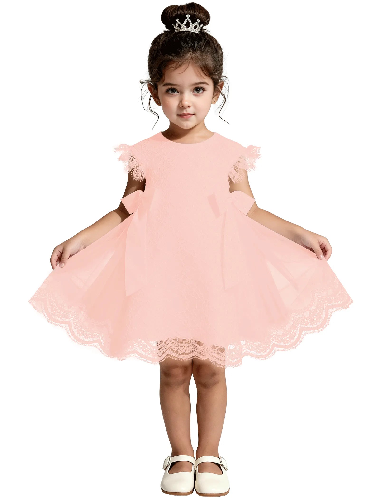 Lace Flutter Sleeve Toddler Flower Girl Dress