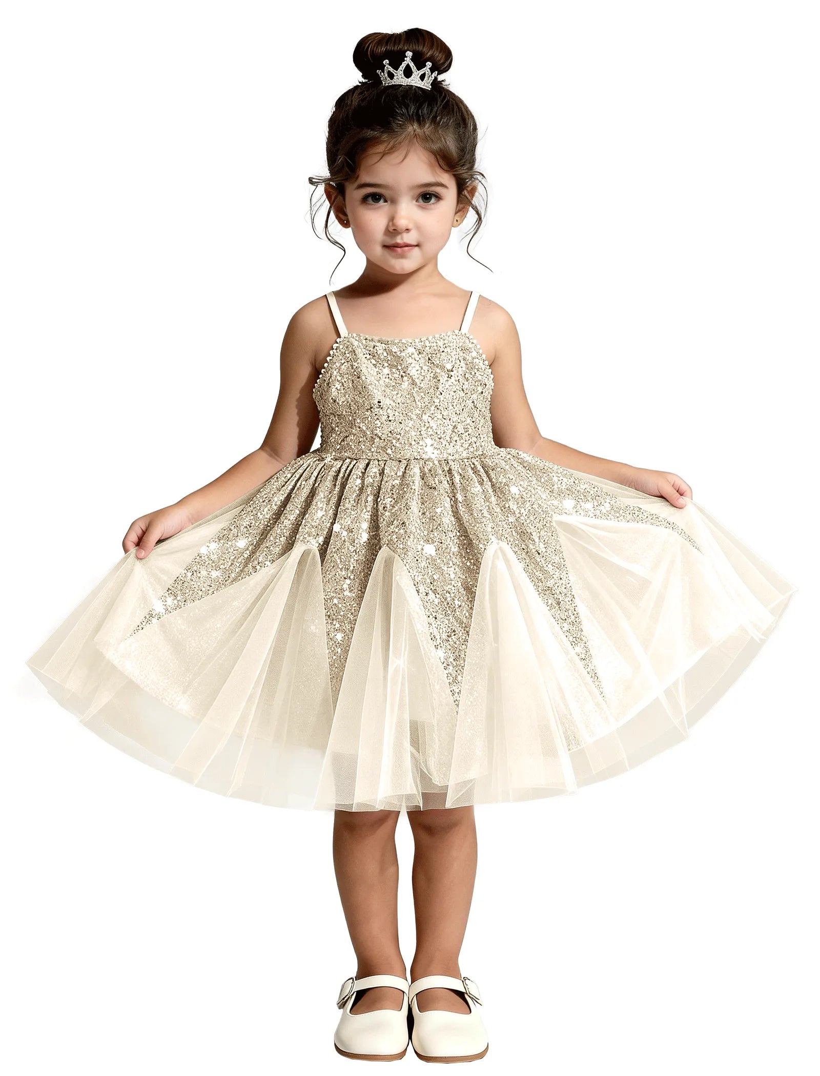 Sequin Tulle Princess Dress with Big Bow Back