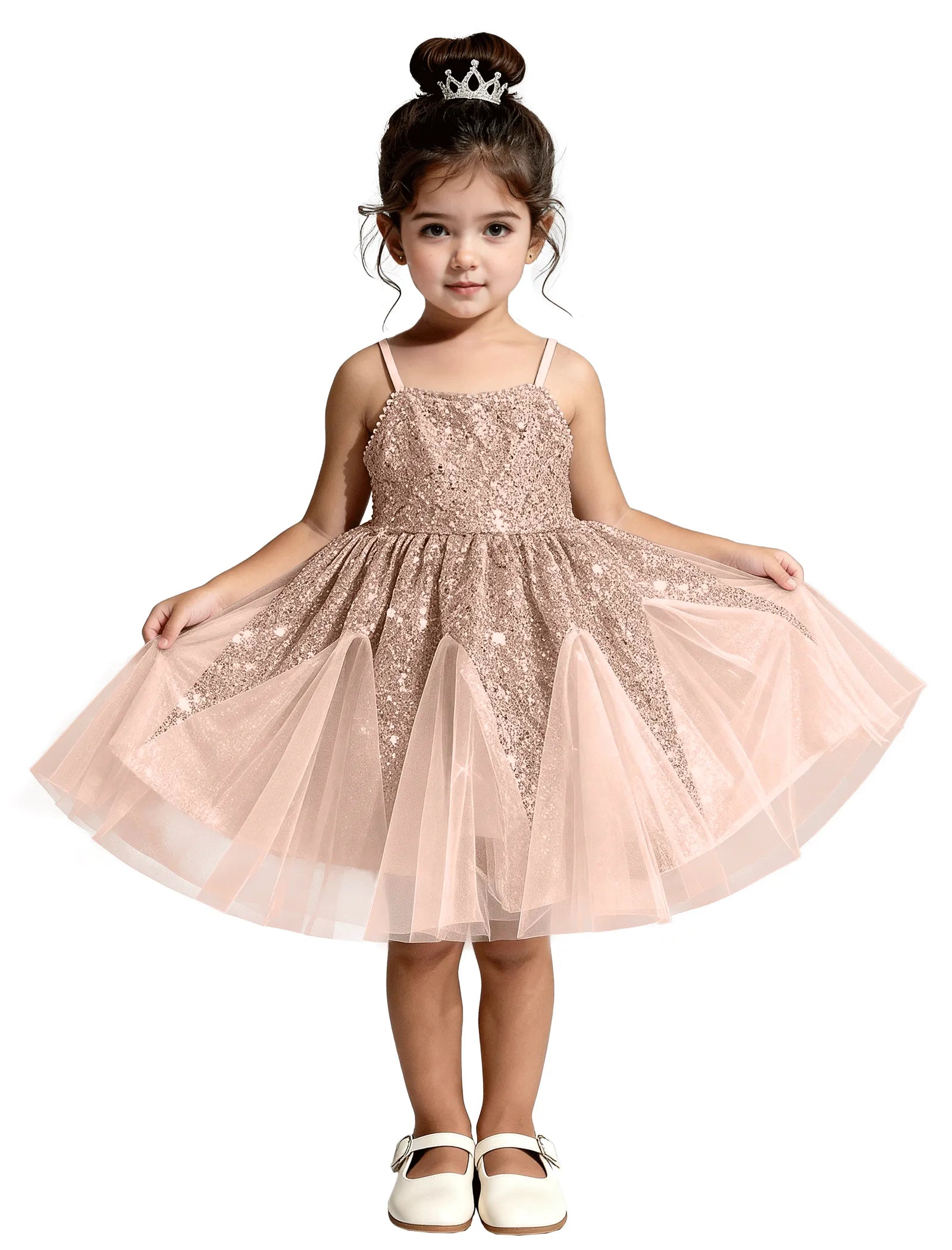 Sequin Tulle Princess Dress with Big Bow Back