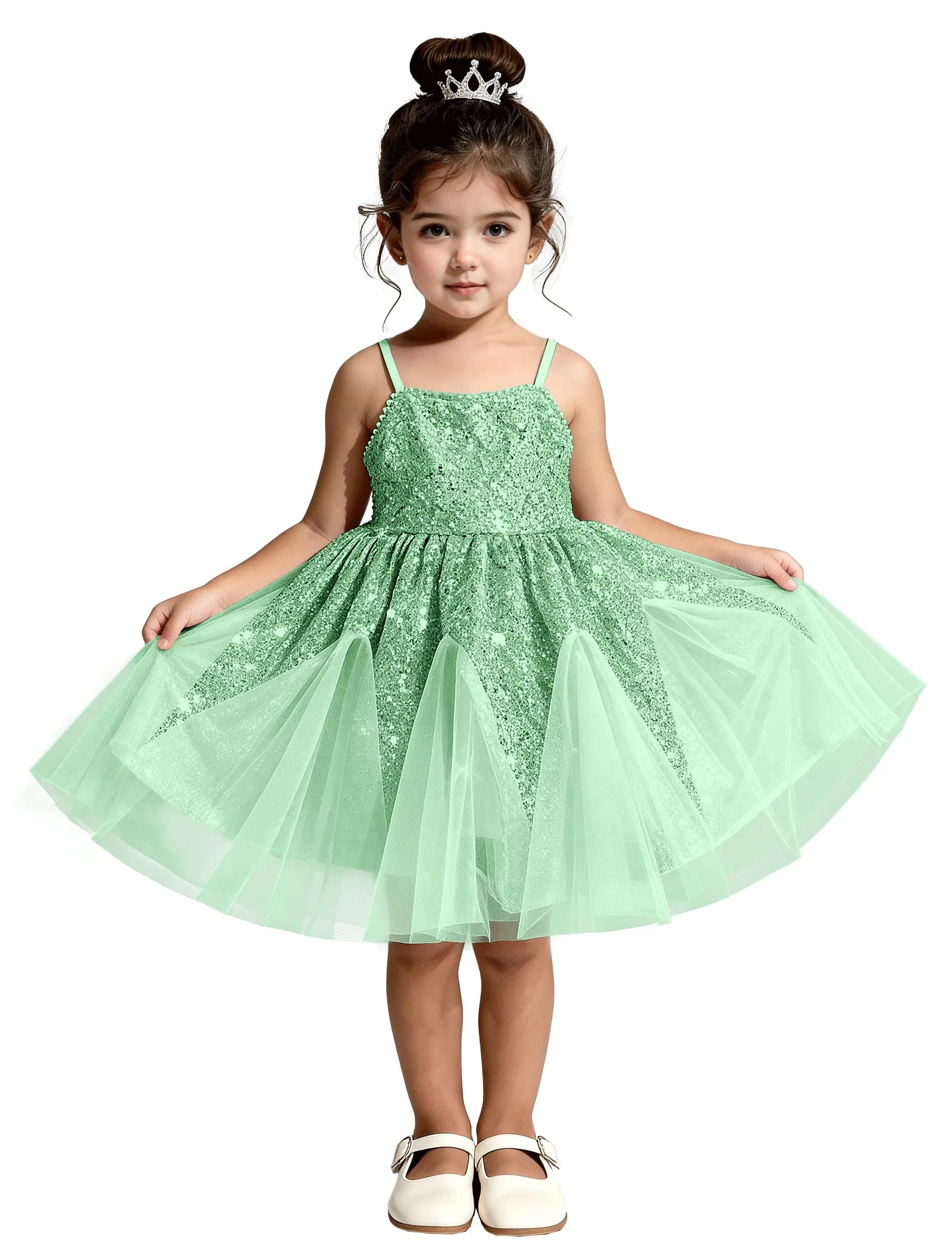 Sequin Tulle Princess Dress with Big Bow Back