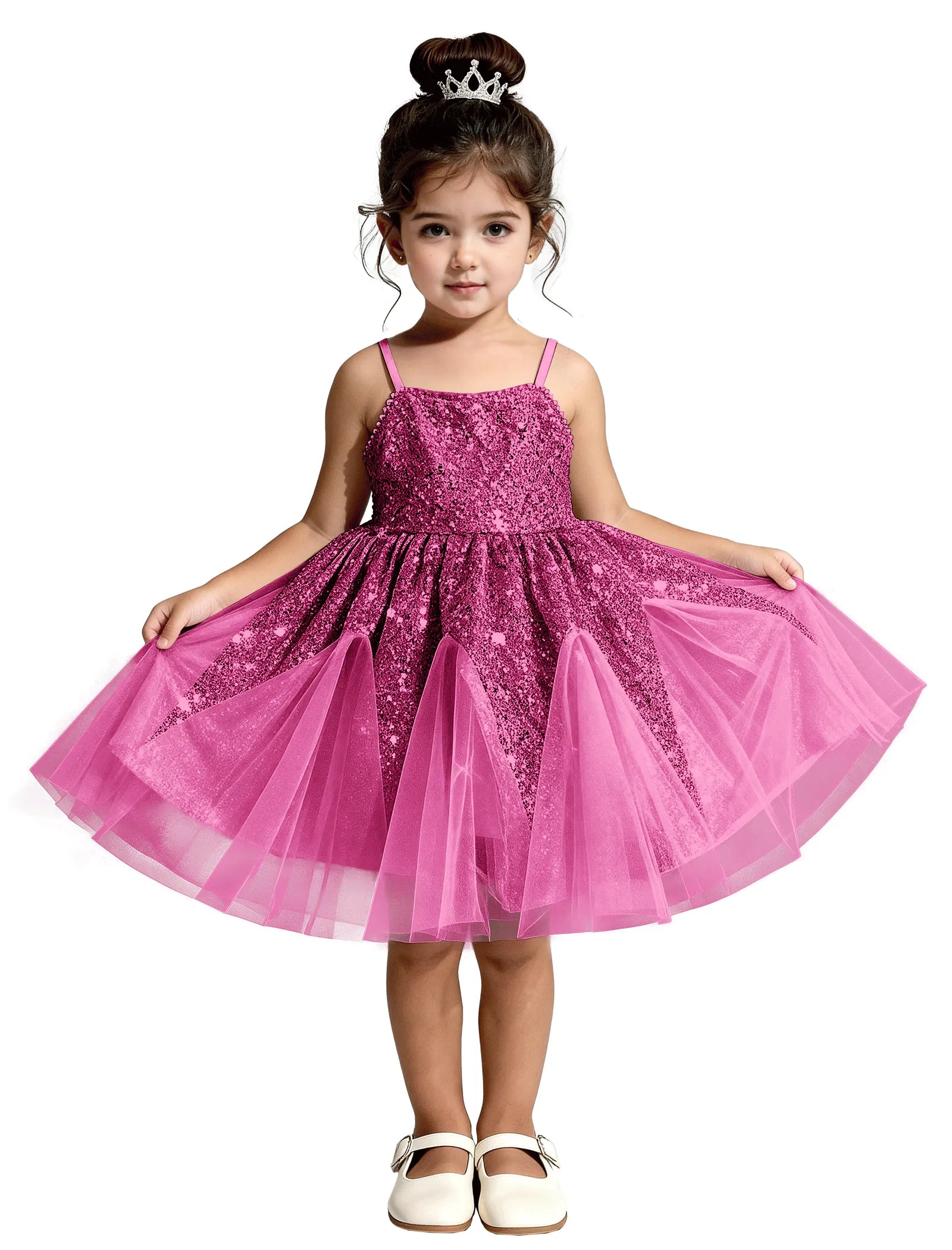 Sequin Tulle Princess Dress with Big Bow Back
