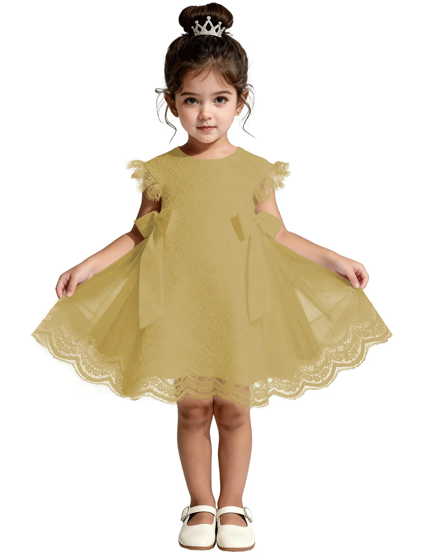 Lace Flutter Sleeve Toddler Flower Girl Dress