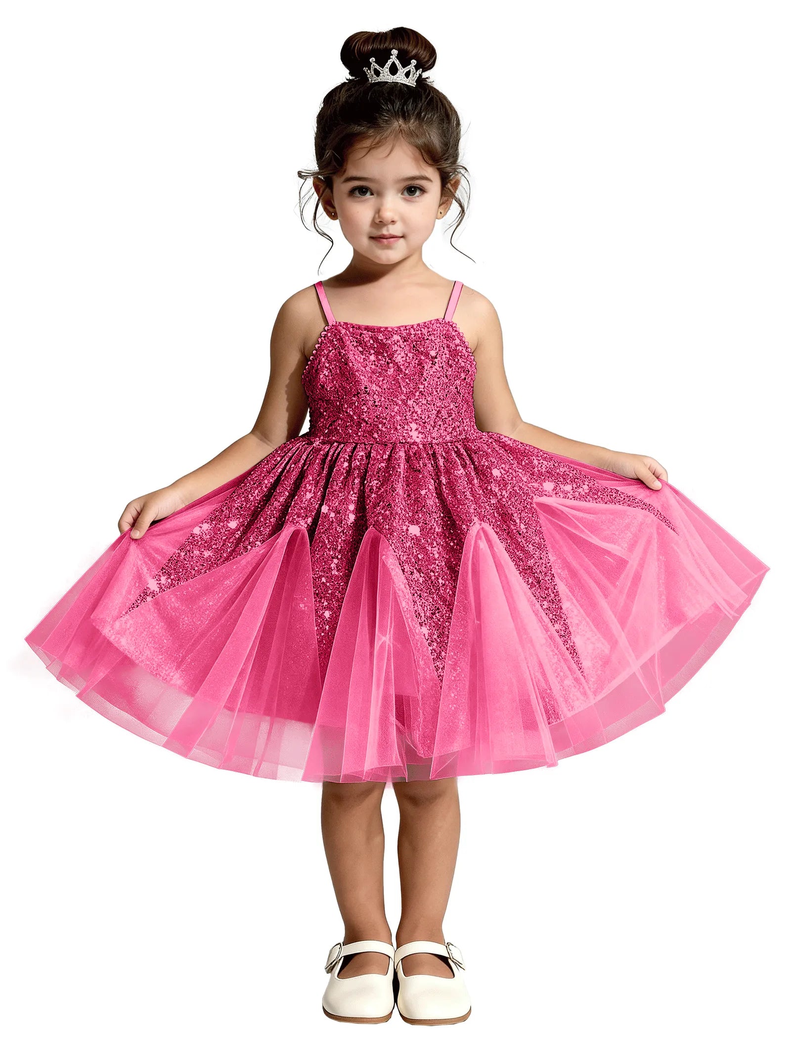 Sequin Tulle Princess Dress with Big Bow Back