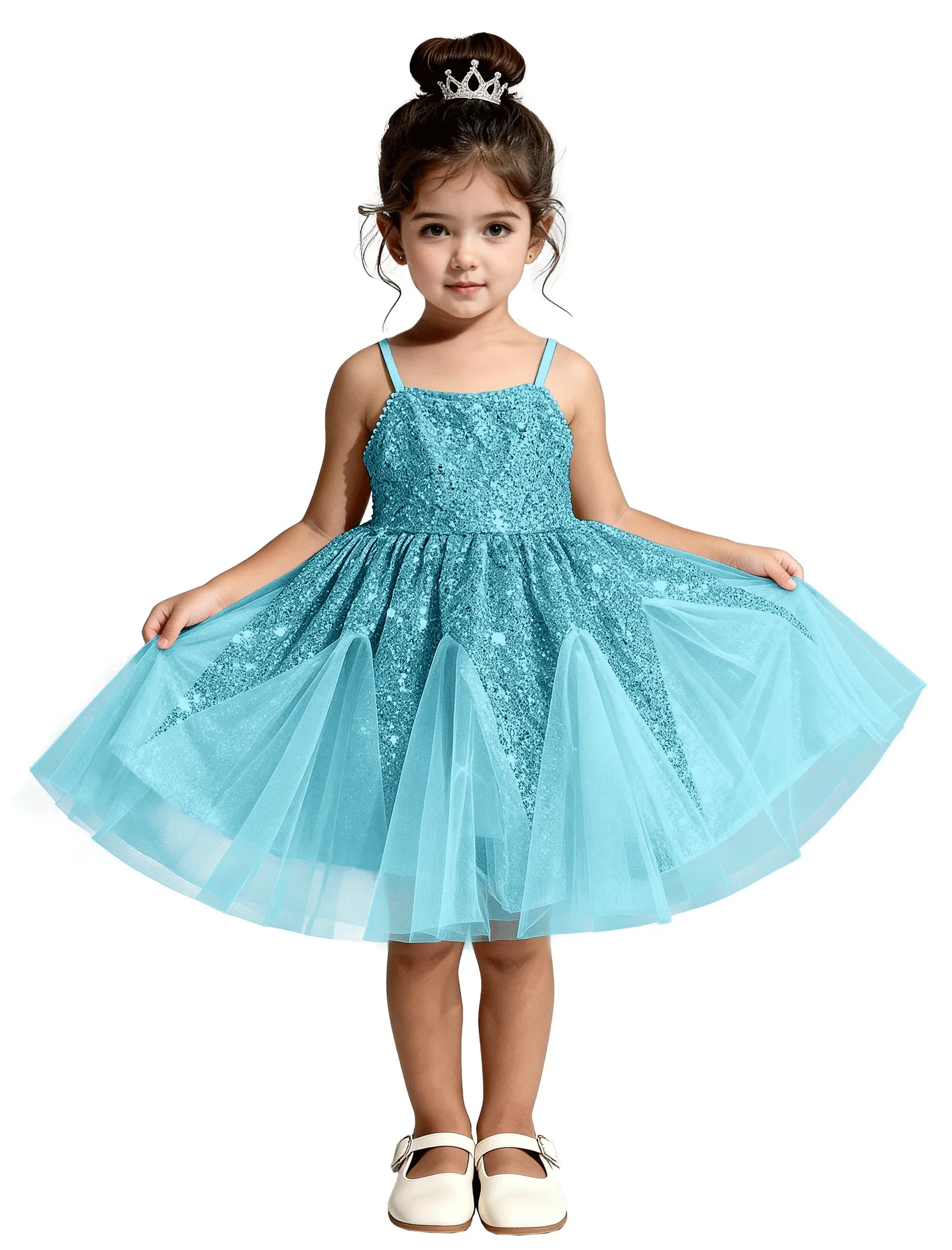Sequin Tulle Princess Dress with Big Bow Back