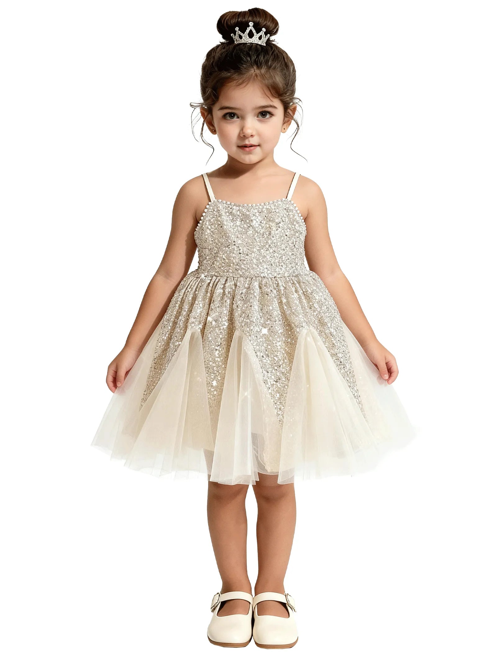 Sequin Tulle Princess Dress with Big Bow Back