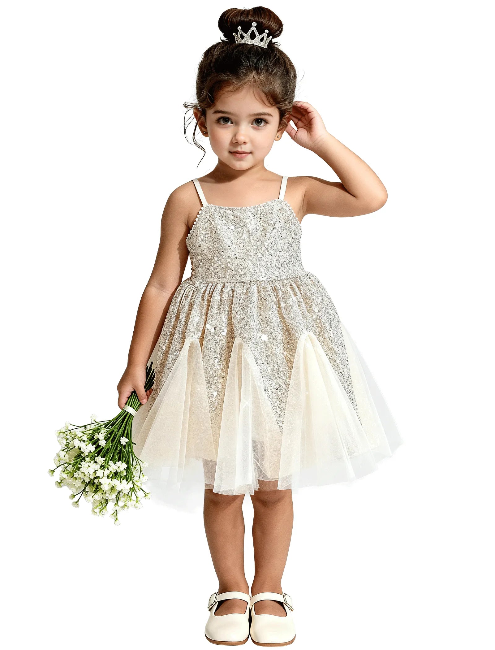 Sequin Tulle Princess Dress with Big Bow Back