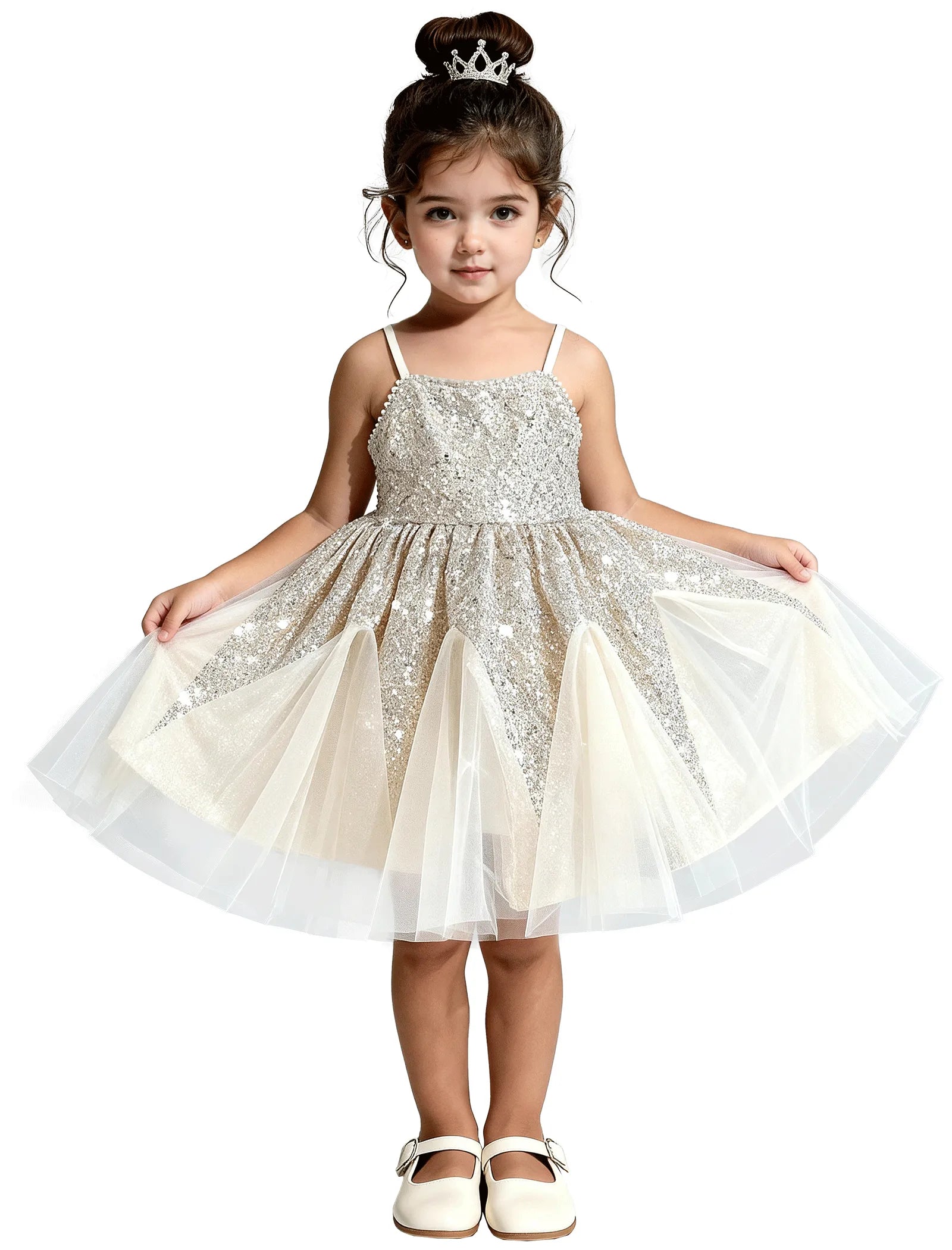 Sequin Tulle Princess Dress with Big Bow Back