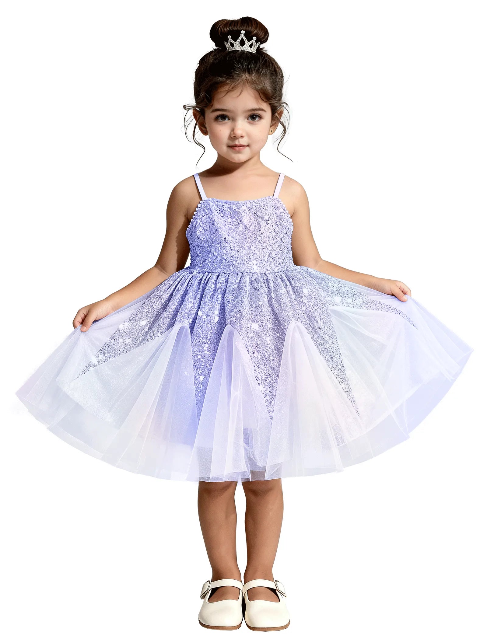 Sequin Tulle Princess Dress with Big Bow Back