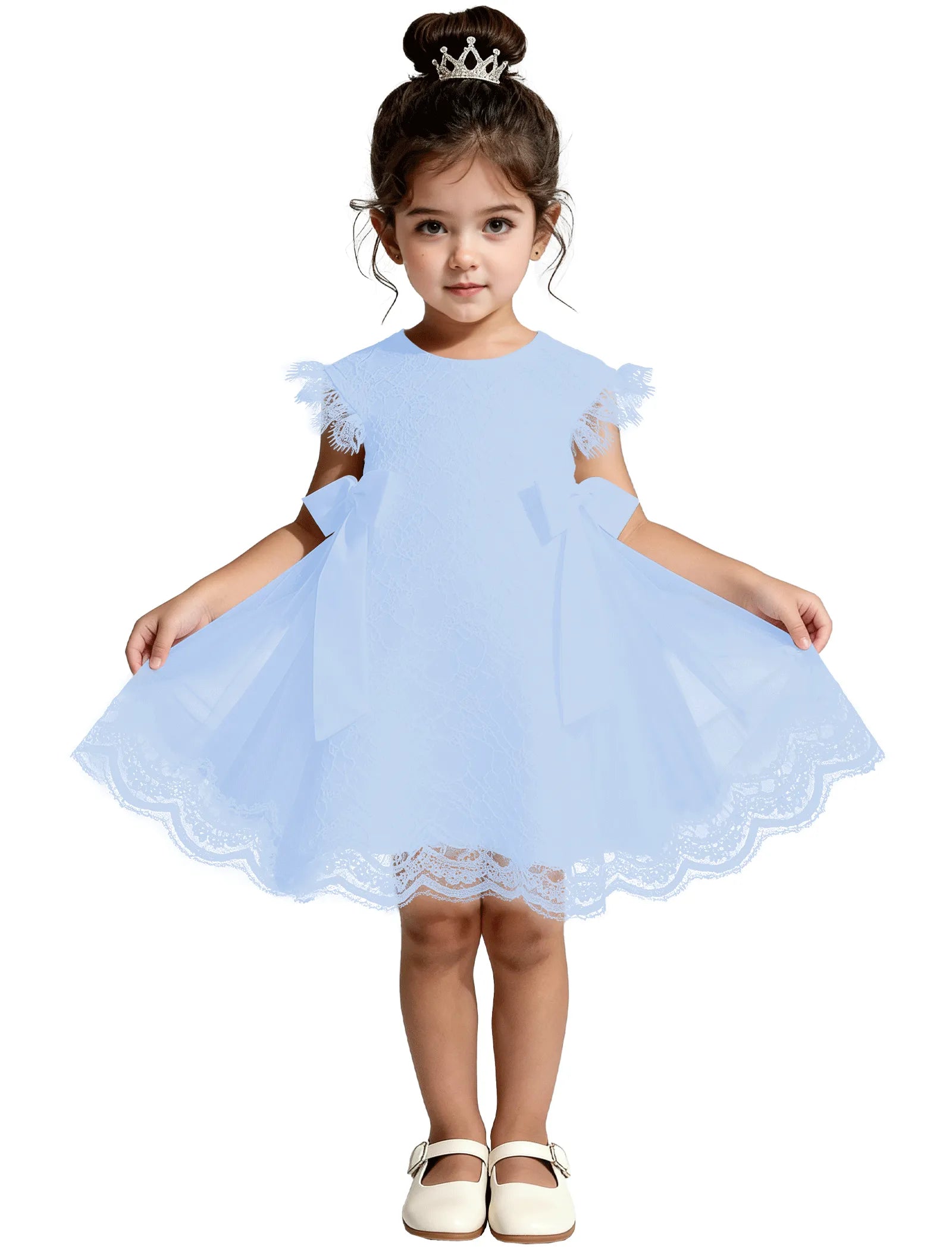 Lace Flutter Sleeve Toddler Flower Girl Dress