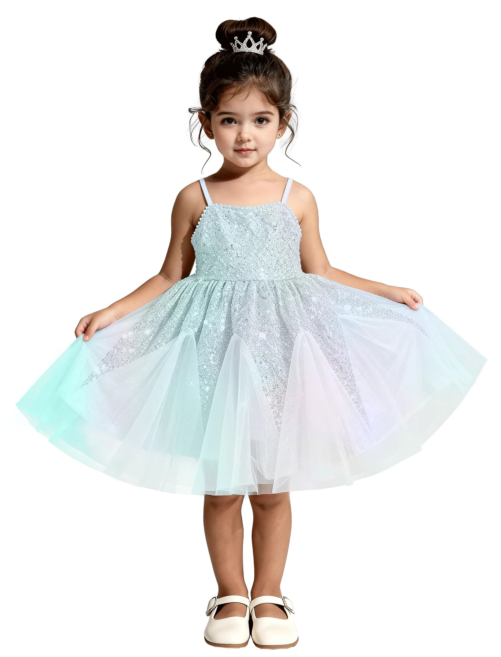 Sequin Tulle Princess Dress with Big Bow Back