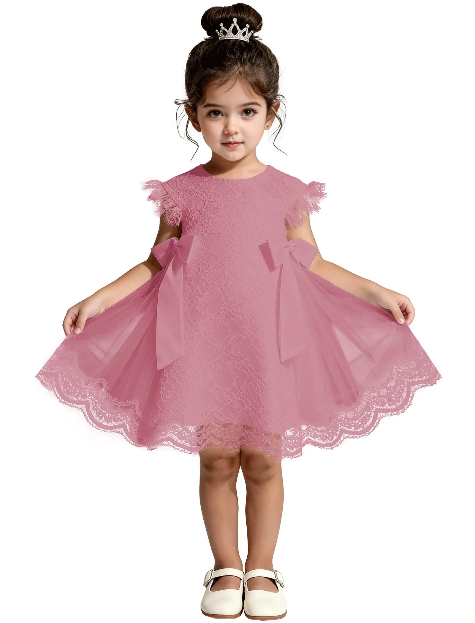 Lace Flutter Sleeve Toddler Flower Girl Dress