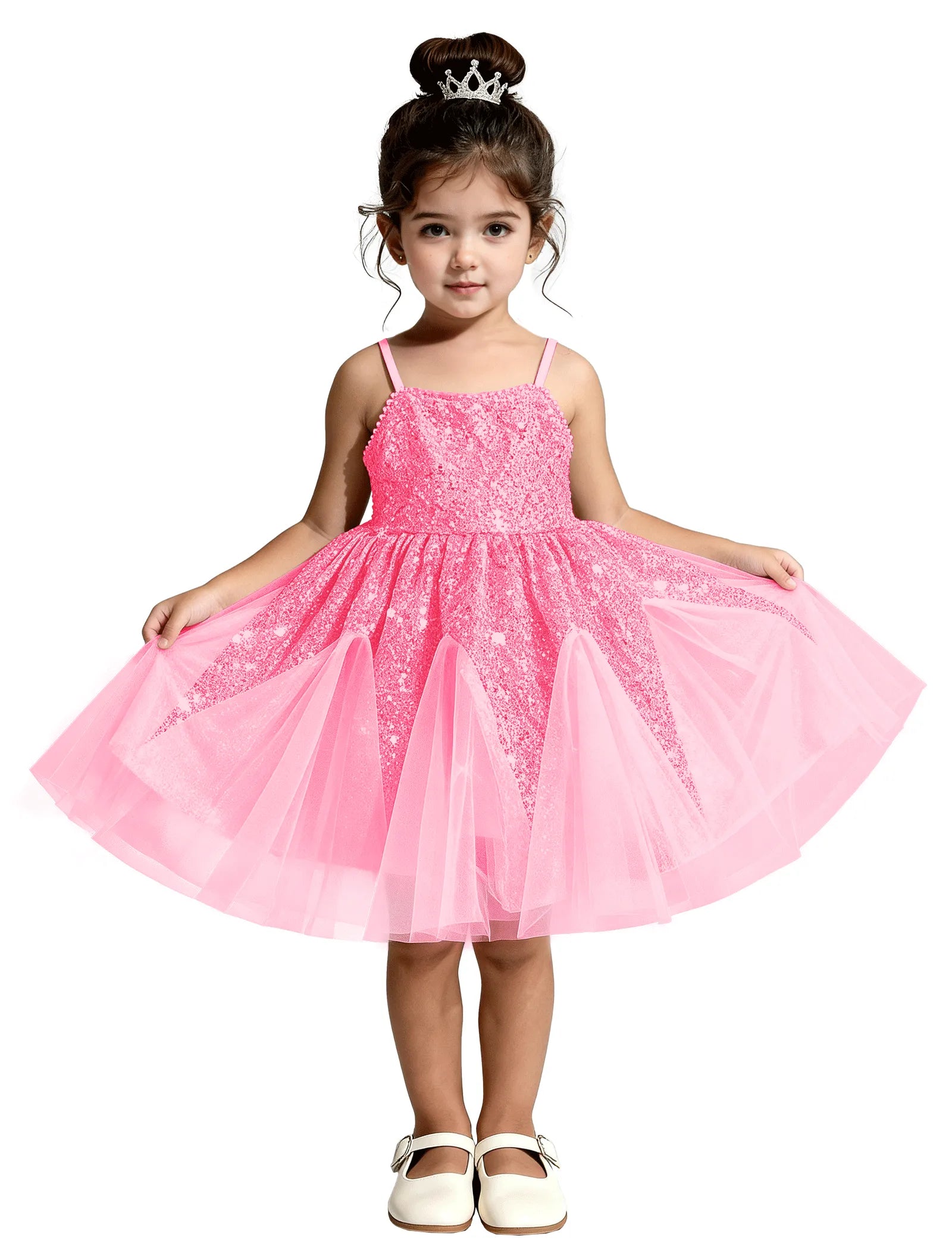 Sequin Tulle Princess Dress with Big Bow Back