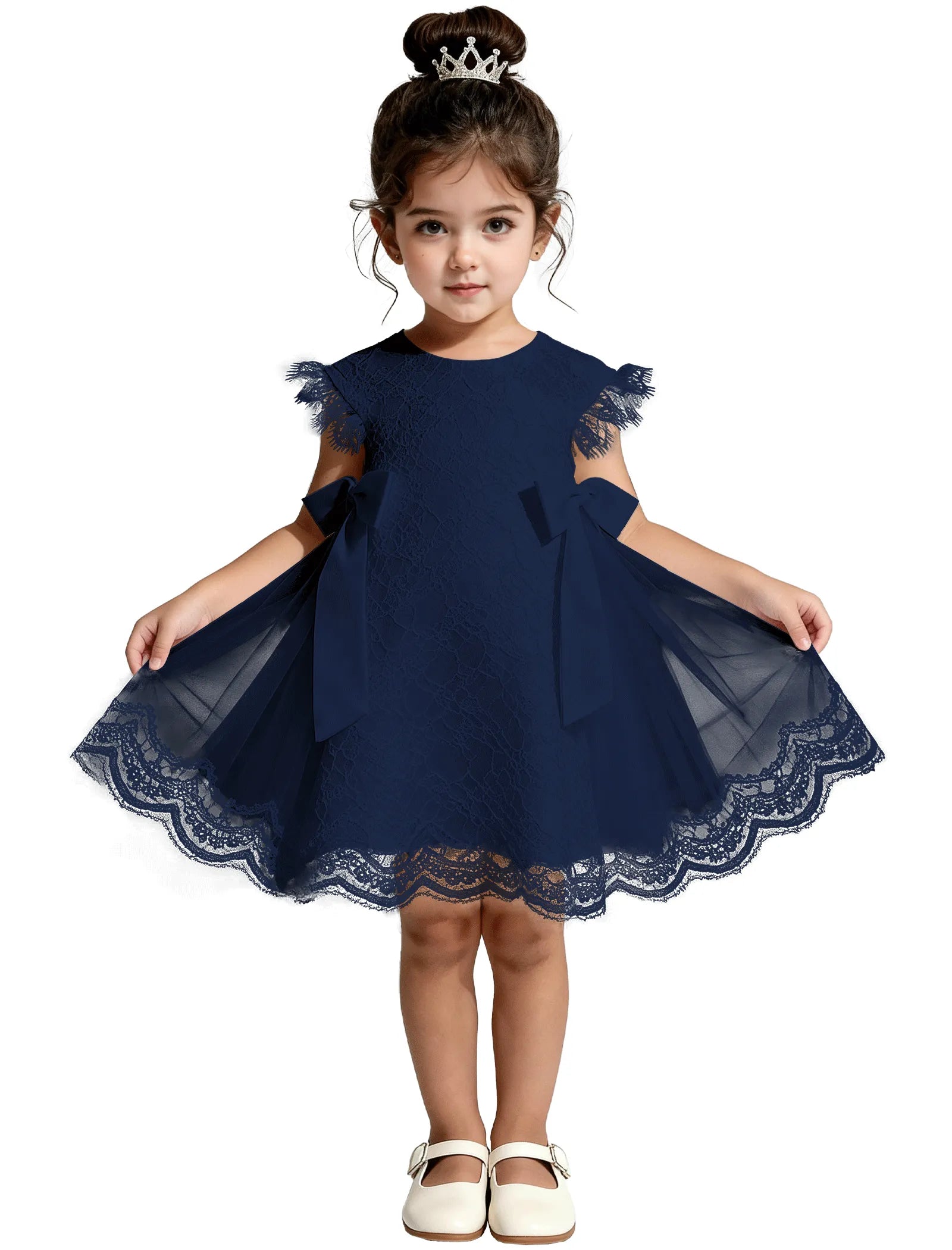 Lace Flutter Sleeve Toddler Flower Girl Dress
