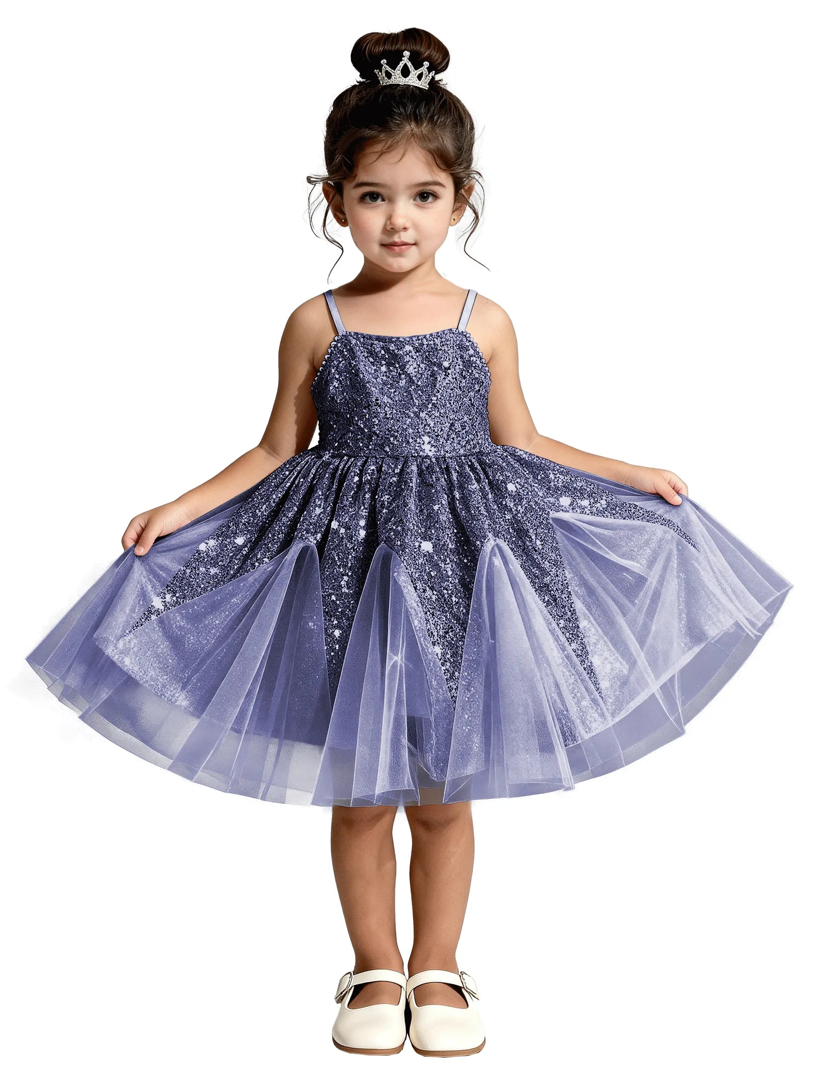 Sequin Tulle Princess Dress with Big Bow Back