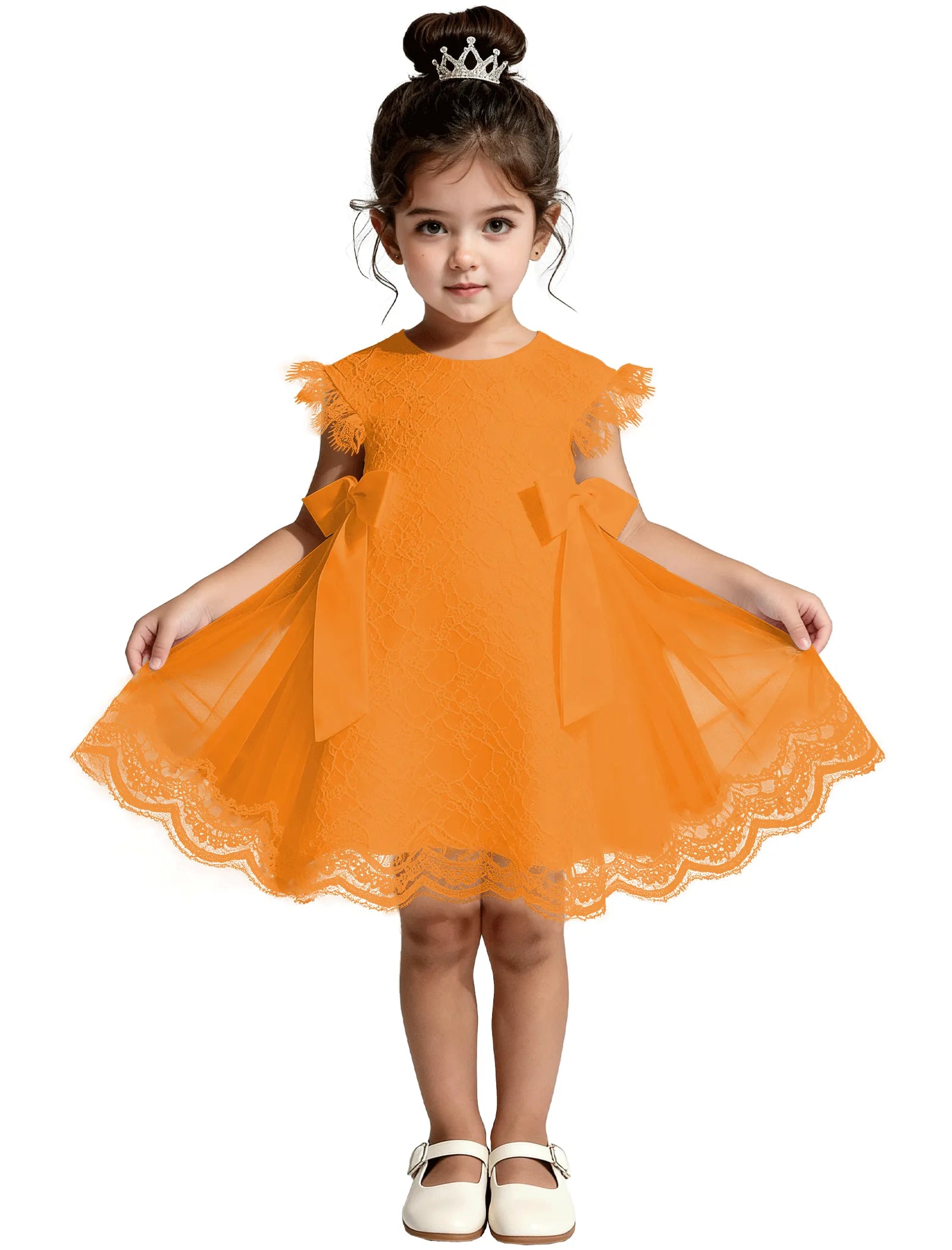 Lace Flutter Sleeve Toddler Flower Girl Dress