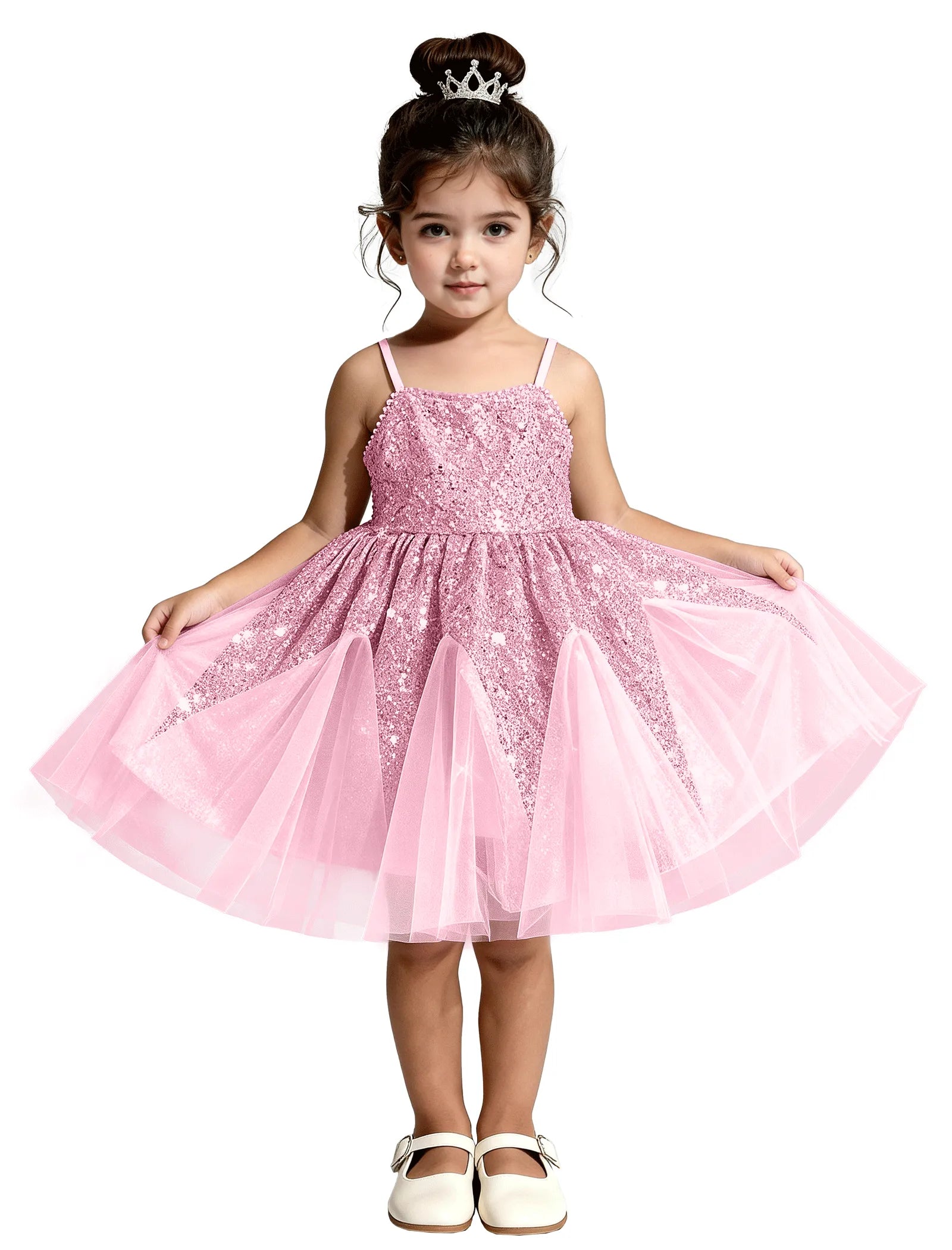 Sequin Tulle Princess Dress with Big Bow Back