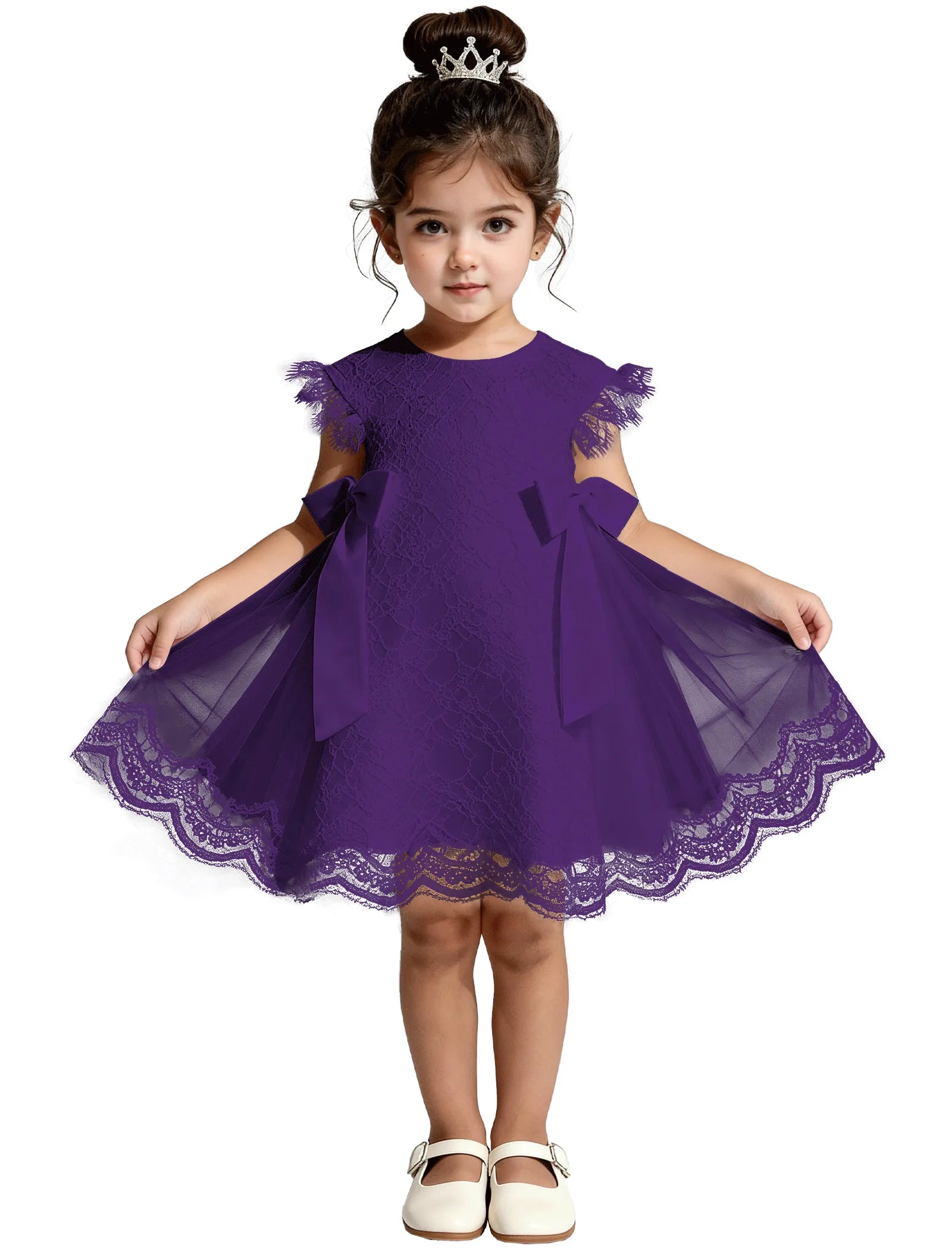 Lace Flutter Sleeve Toddler Flower Girl Dress