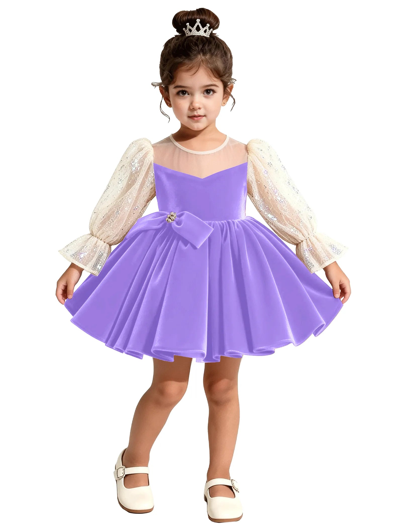 Velvet Long Sleeve Flower Girl Dress