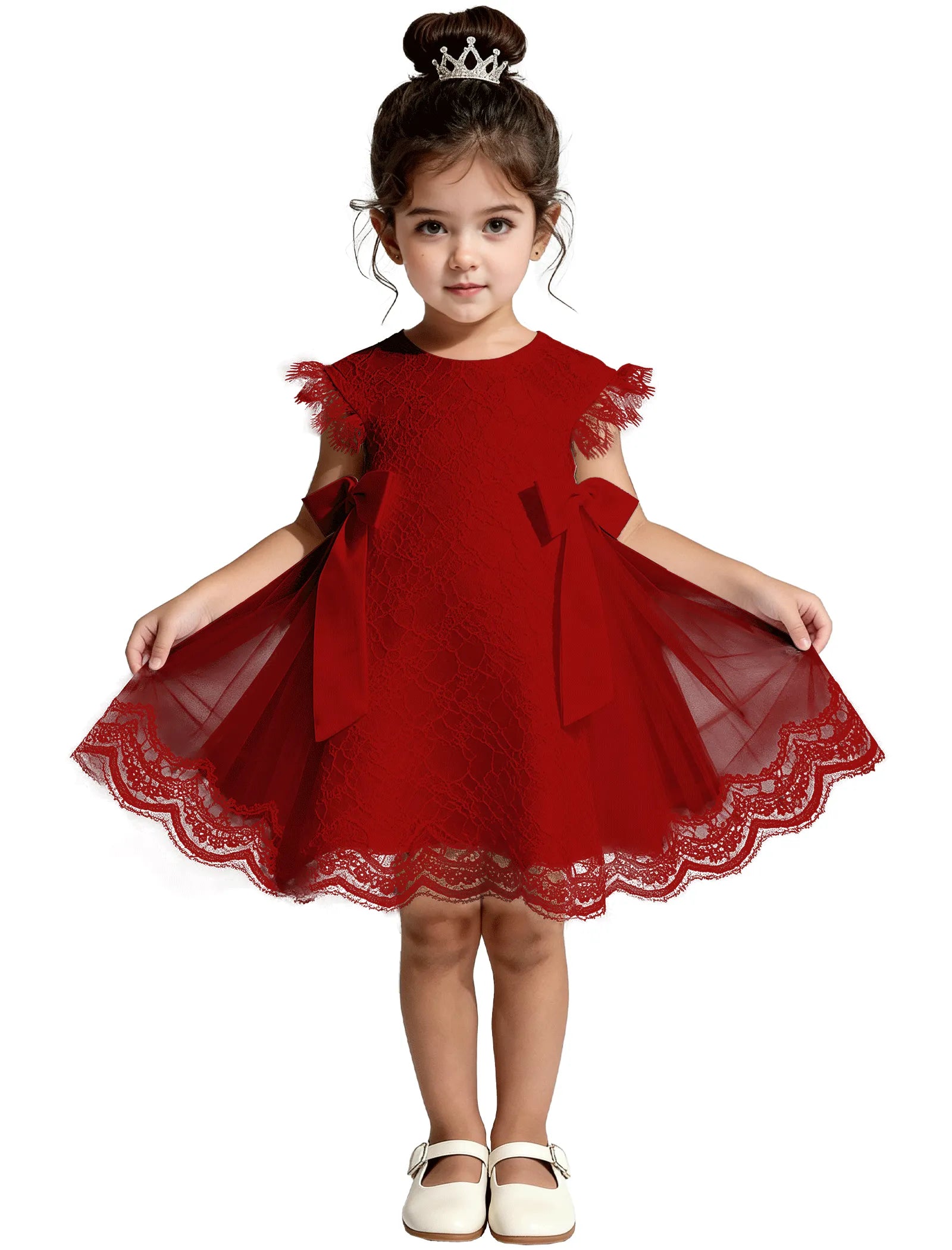 Lace Flutter Sleeve Toddler Flower Girl Dress
