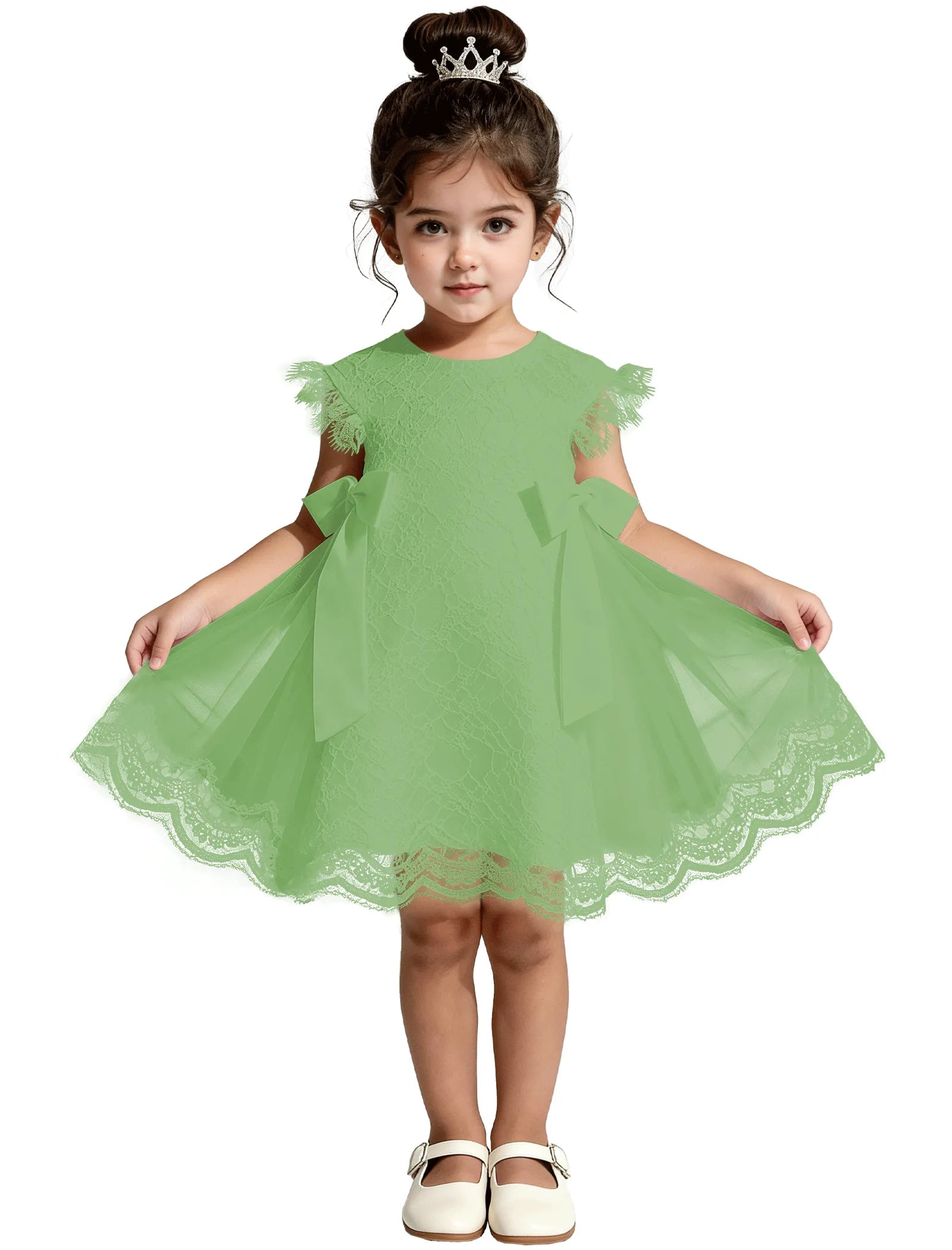 Lace Flutter Sleeve Toddler Flower Girl Dress