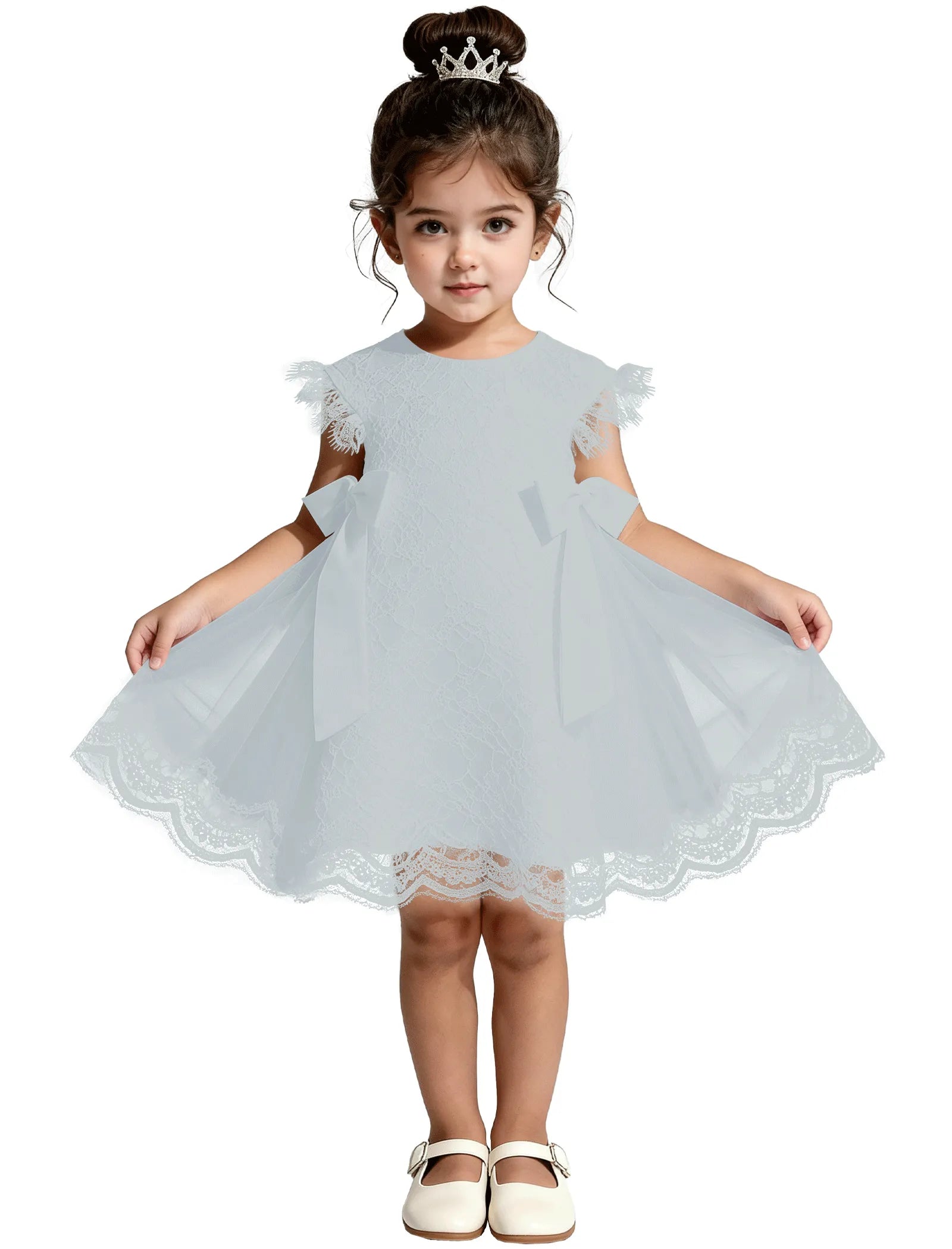Lace Flutter Sleeve Toddler Flower Girl Dress