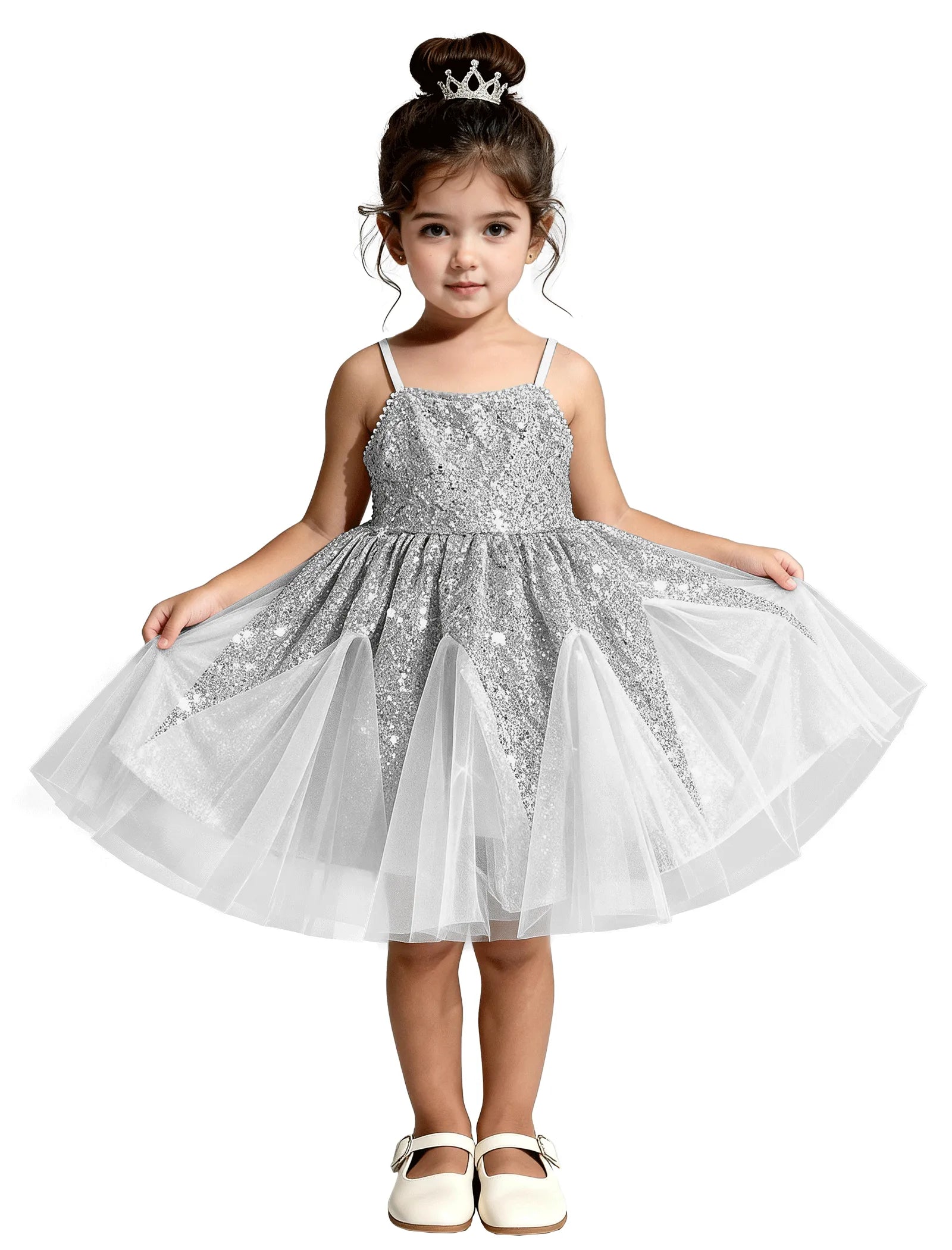 Sequin Tulle Princess Dress with Big Bow Back