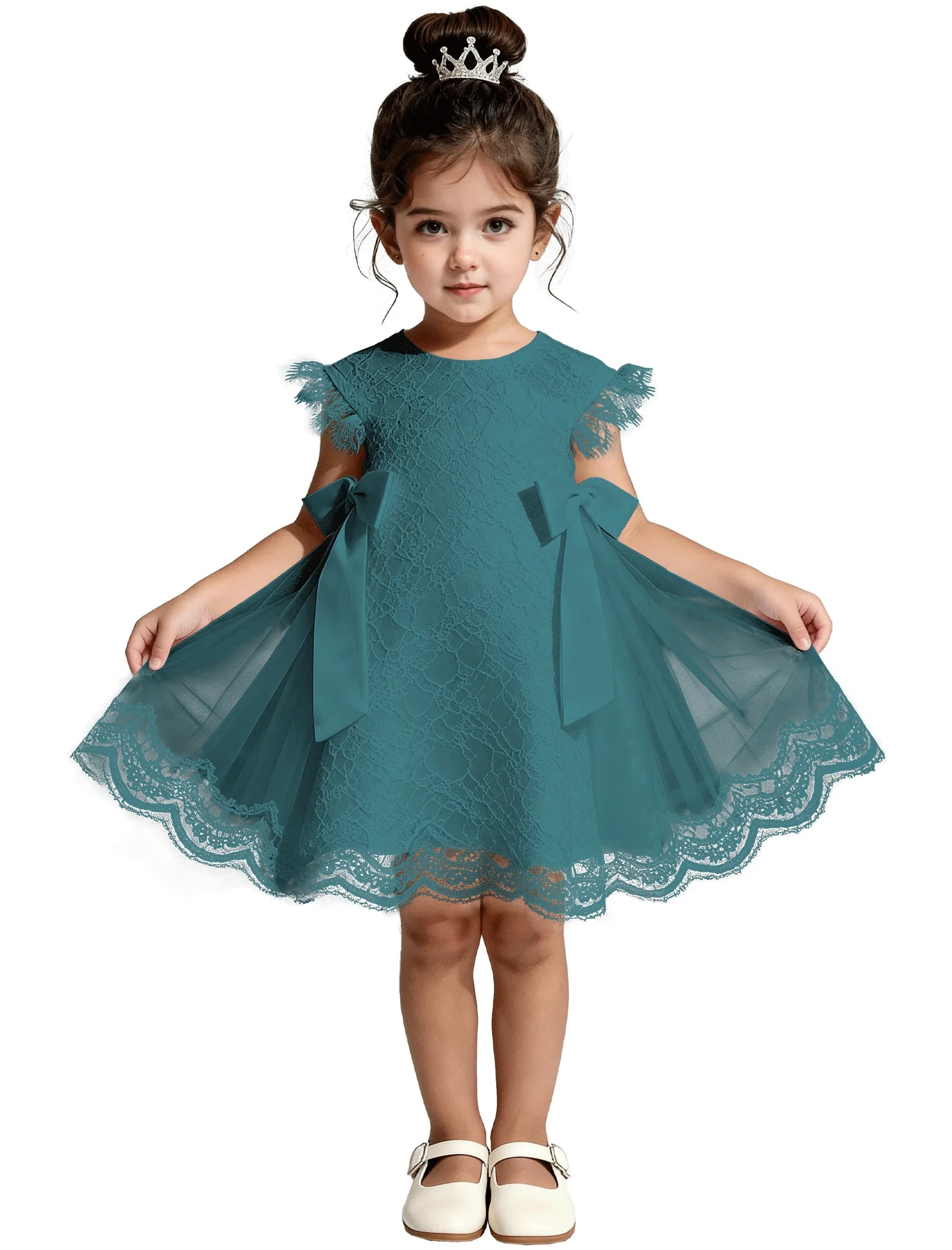 Lace Flutter Sleeve Toddler Flower Girl Dress