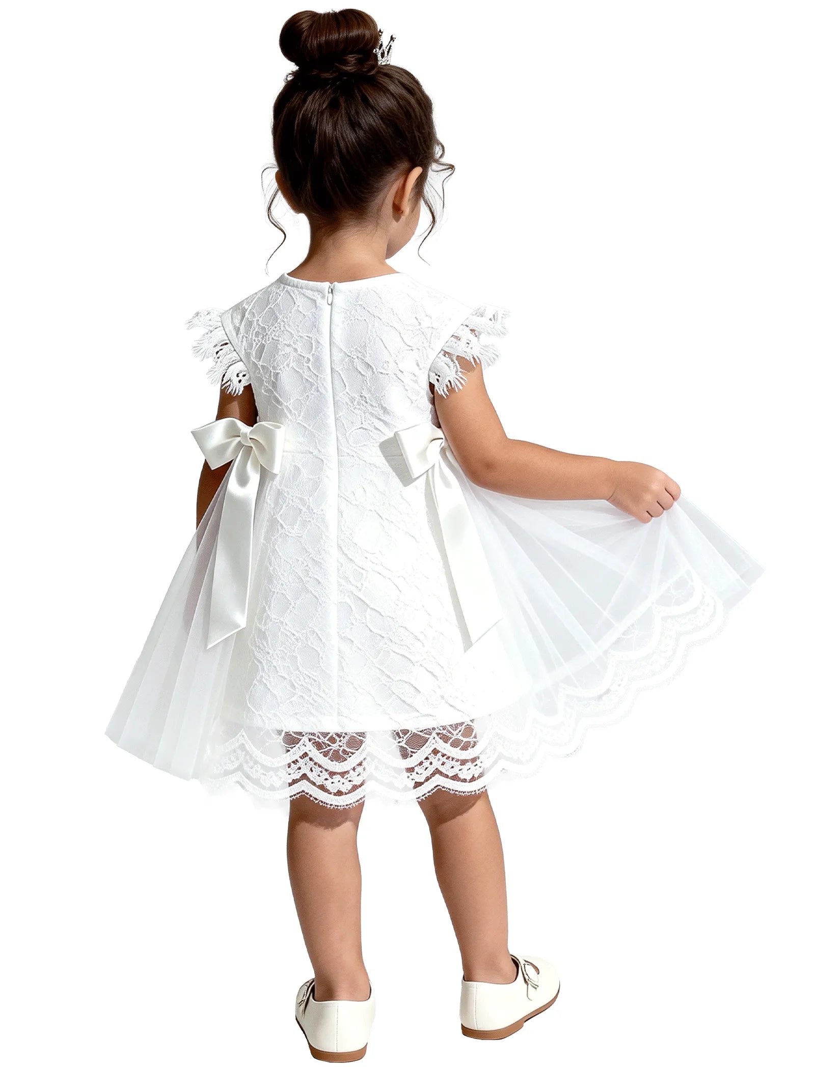 Lace Flutter Sleeve Toddler Flower Girl Dress