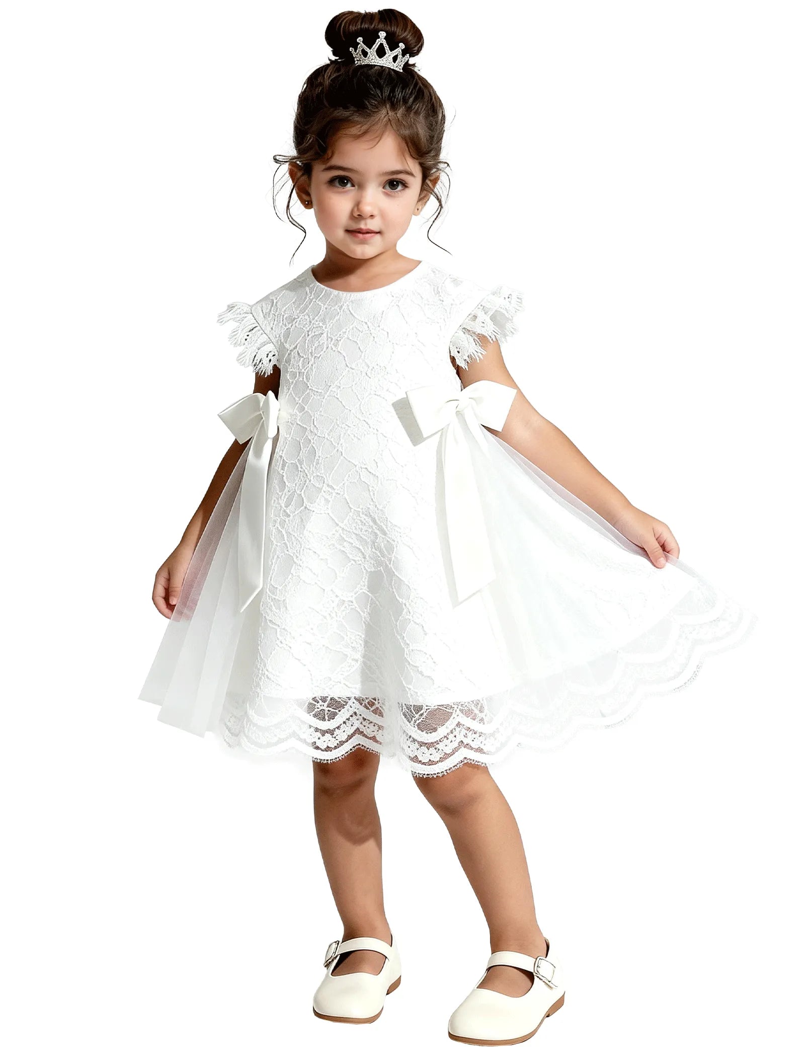 Lace Flutter Sleeve Toddler Flower Girl Dress
