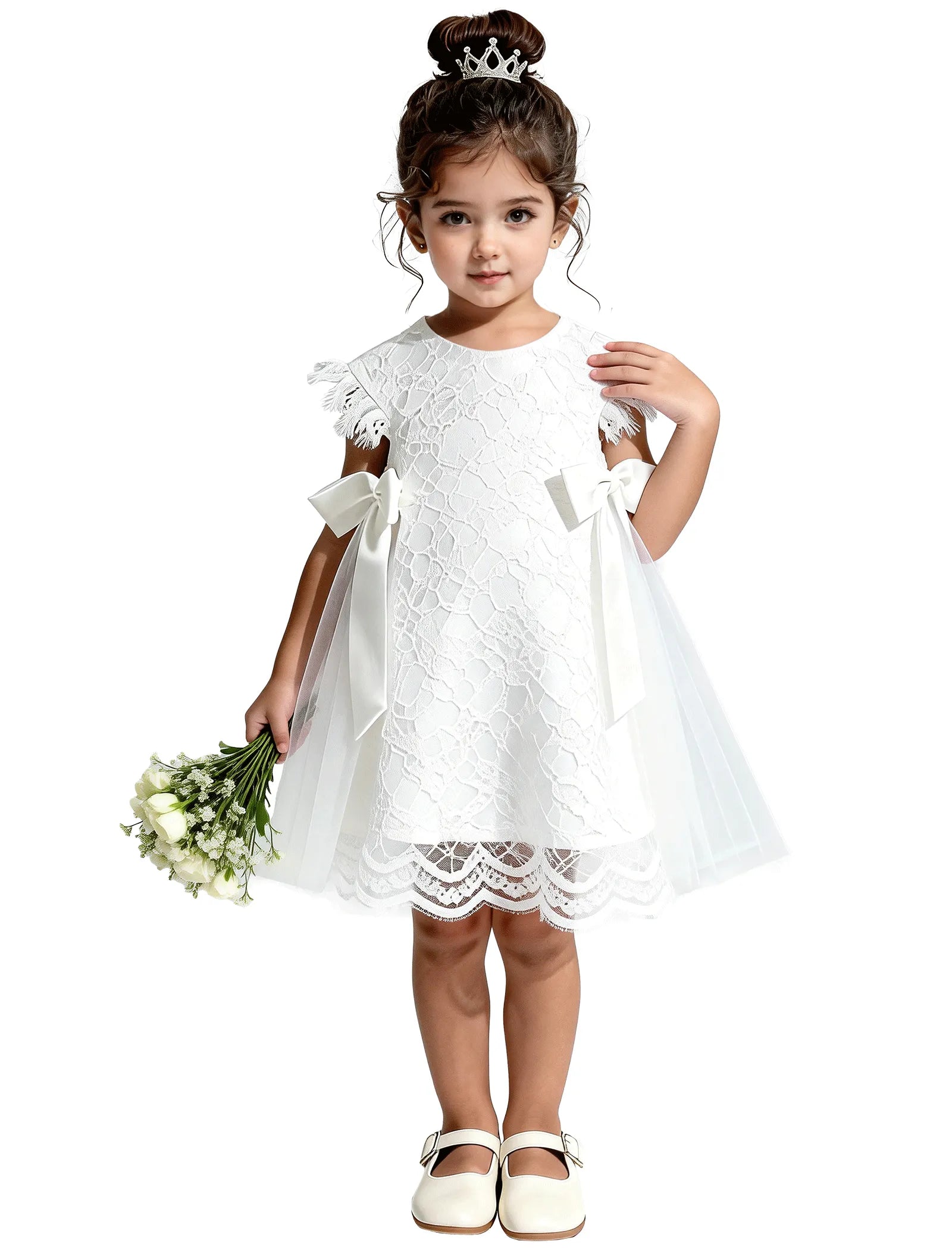 Lace Flutter Sleeve Toddler Flower Girl Dress