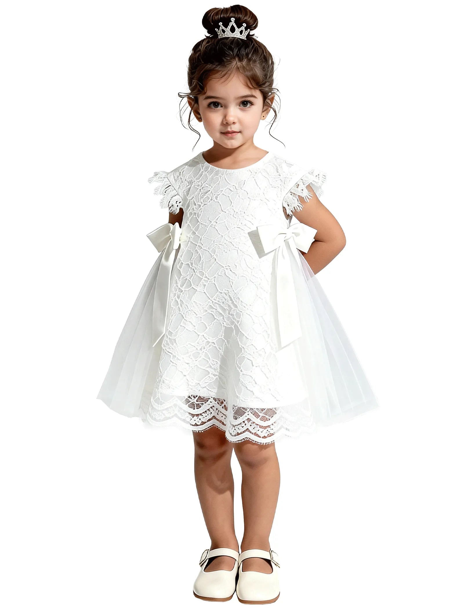 Lace Flutter Sleeve Toddler Flower Girl Dress