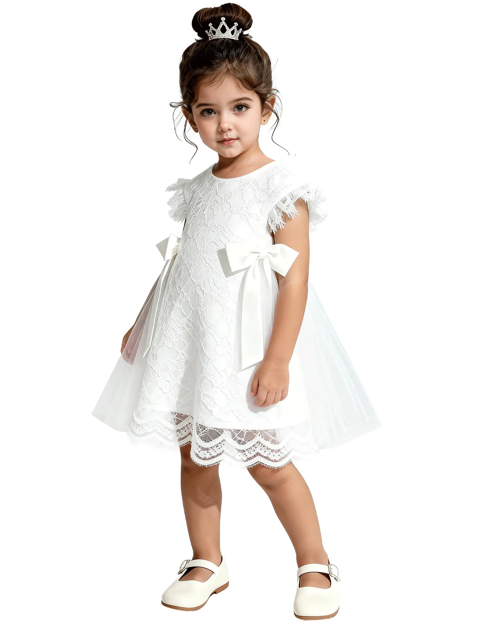 Lace Flutter Sleeve Toddler Flower Girl Dress