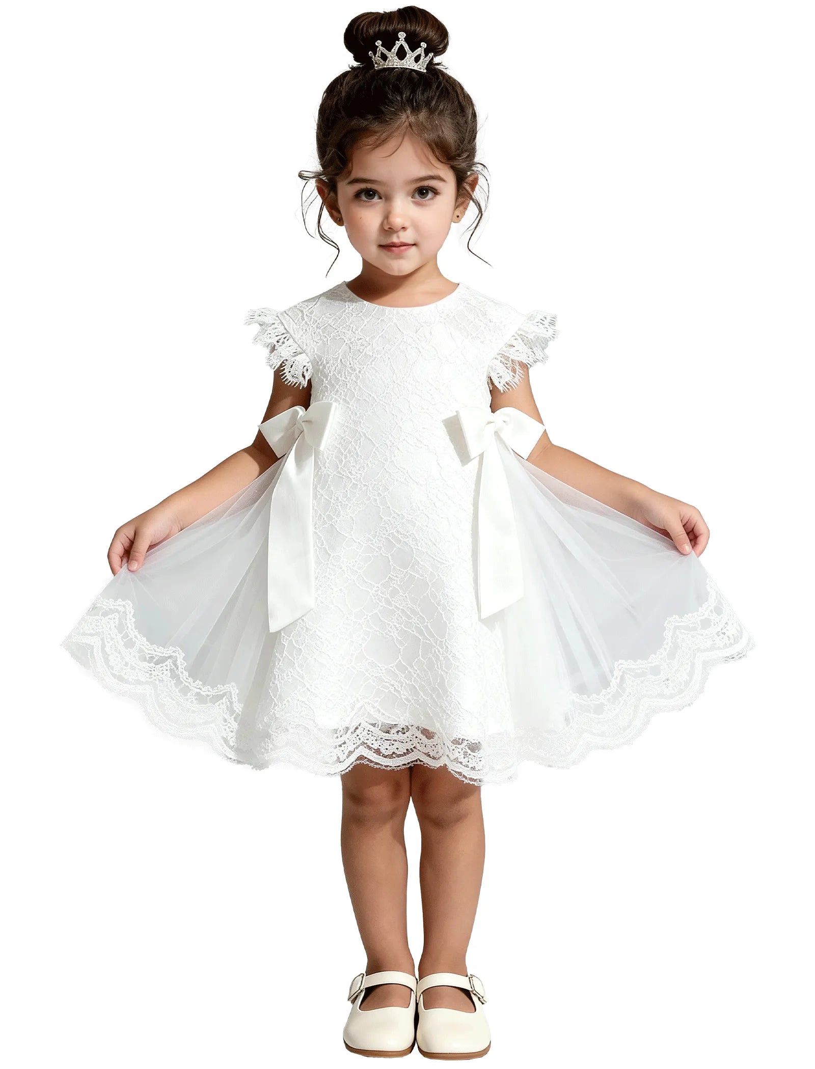 Lace Flutter Sleeve Toddler Flower Girl Dress