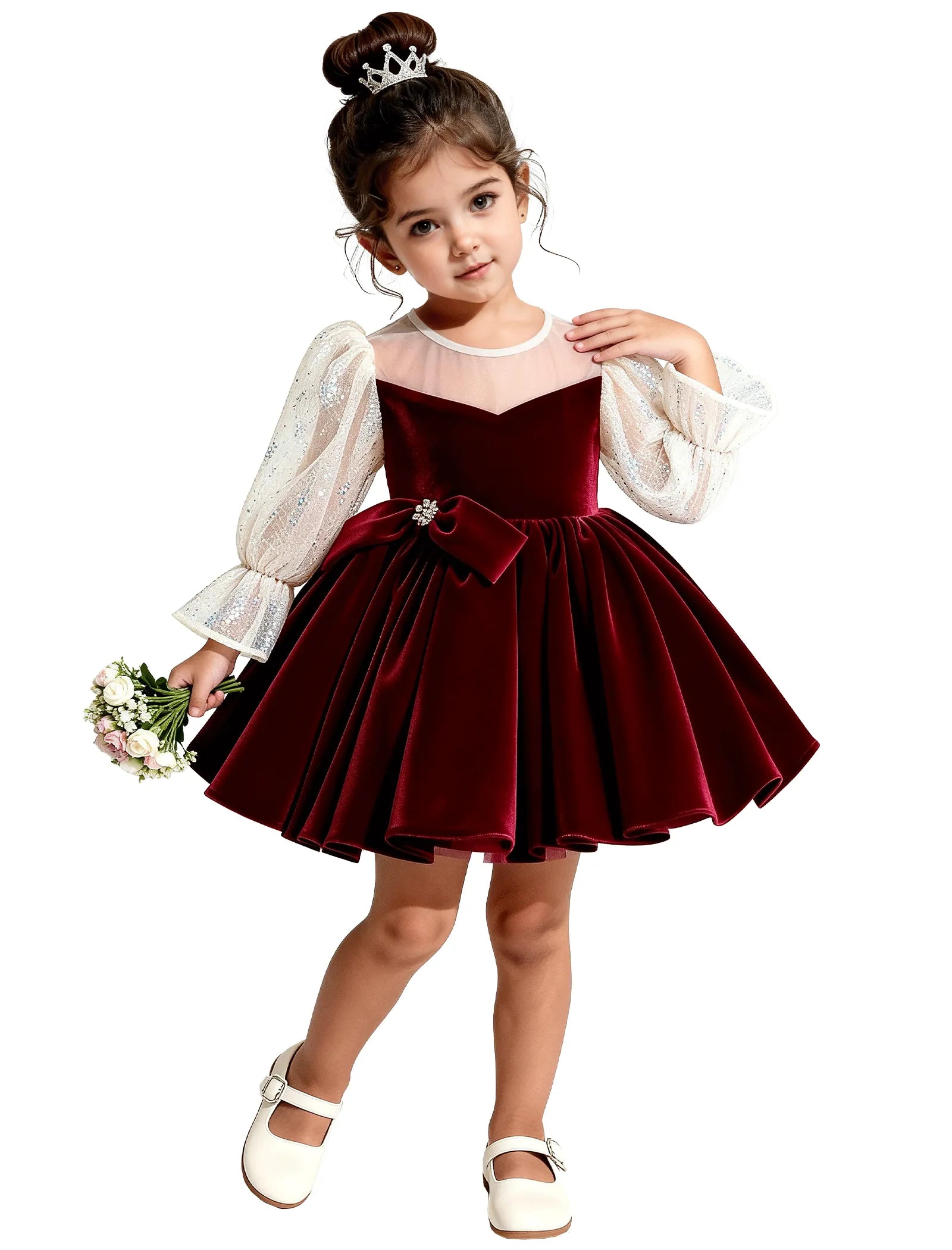 Velvet Long Sleeve Flower Girl Dress