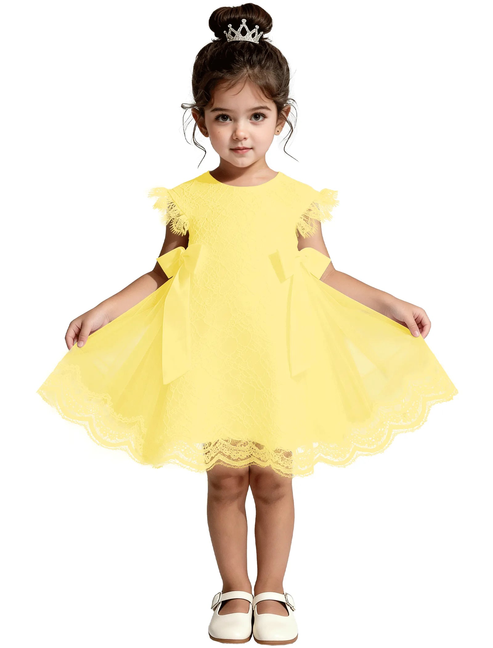 Lace Flutter Sleeve Toddler Flower Girl Dress