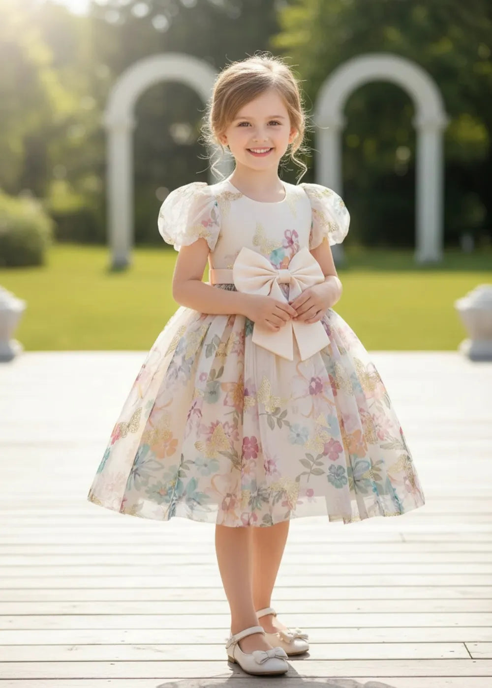 Spring Garden Tea-Length Girls Dress