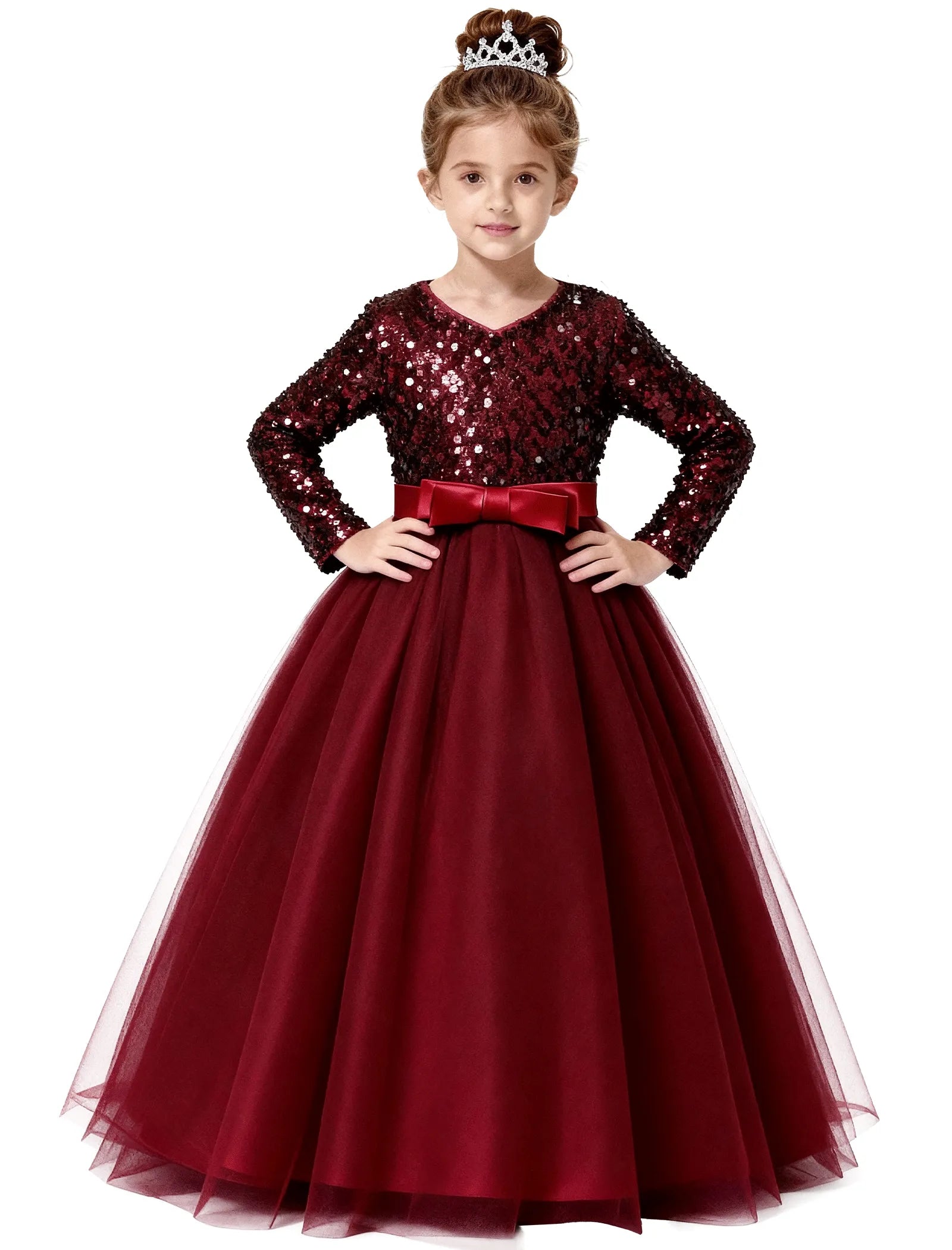 Velvet Sequin Long Sleeve Flower Girl Dress