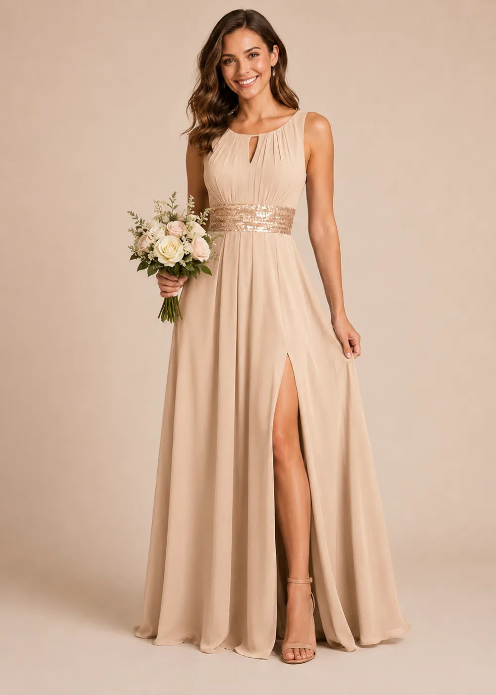 Elowen Pleated Chiffon A-Line Maxi Dress