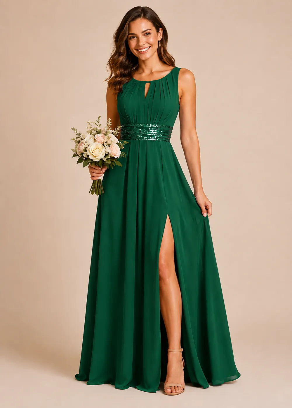 Elowen Pleated Chiffon A-Line Maxi Dress