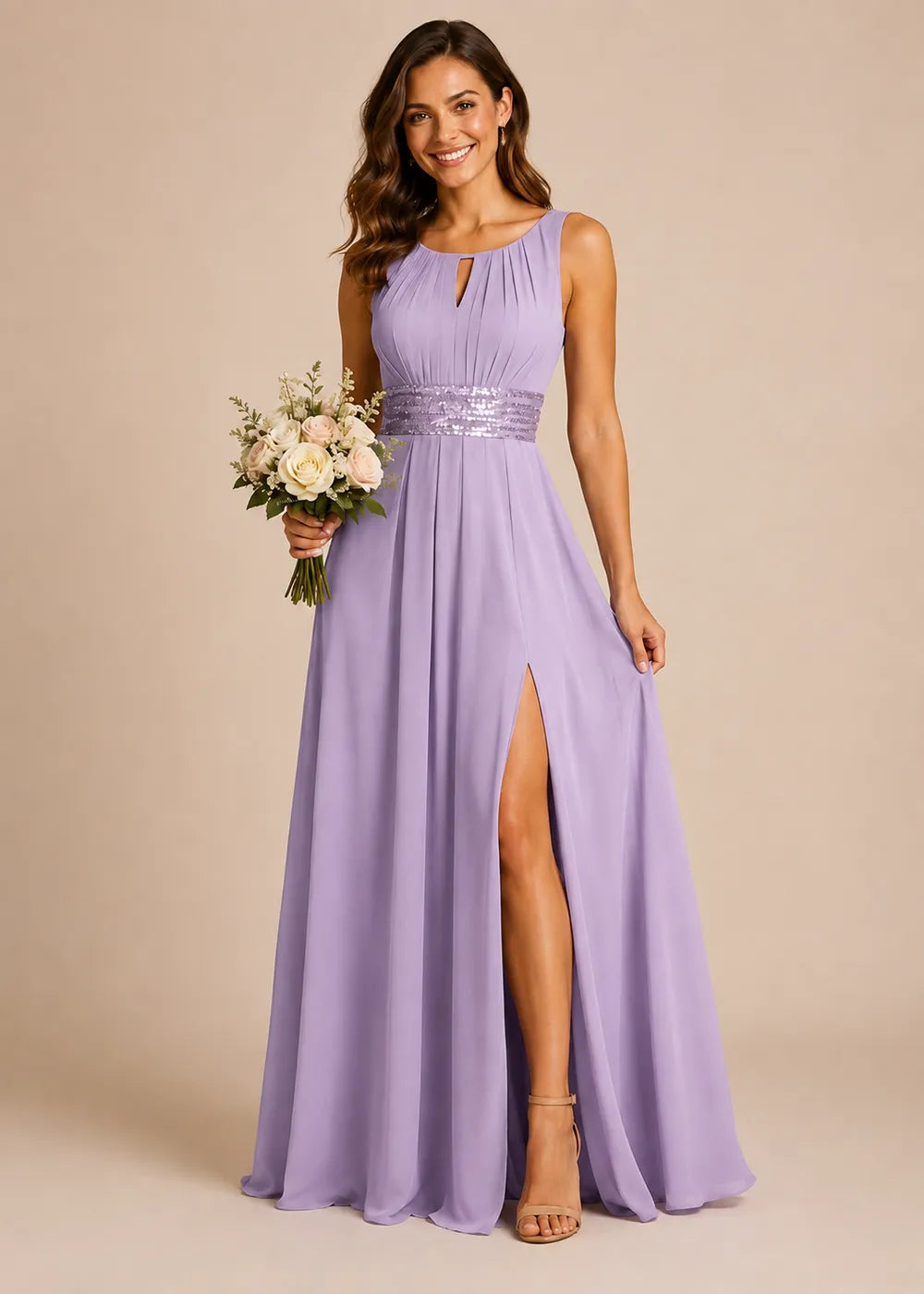 Elowen Pleated Chiffon A-Line Maxi Dress