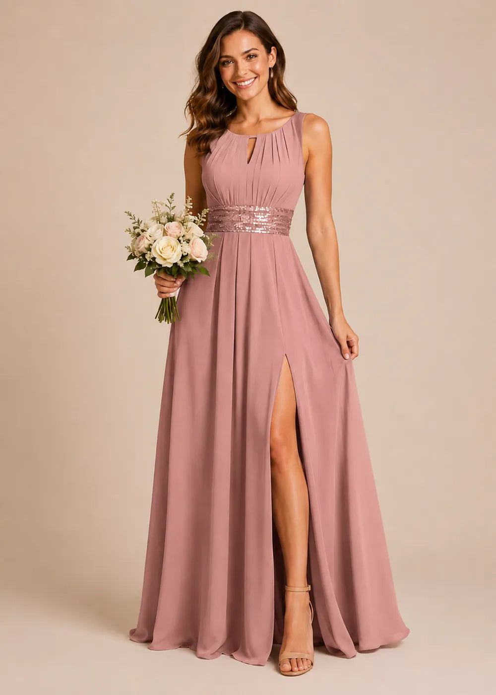 Elowen Pleated Chiffon A-Line Maxi Dress