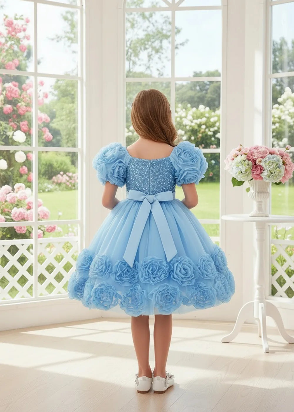 Twirl in Petals – Fairytale Puff Sleeve Gown