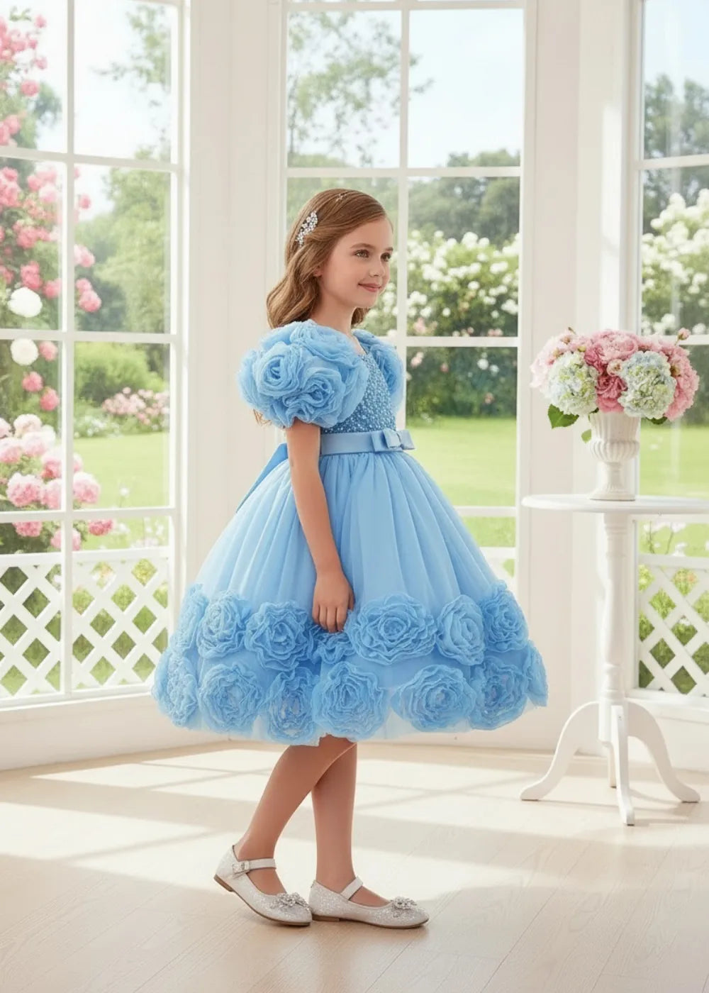 Twirl in Petals – Fairytale Puff Sleeve Gown