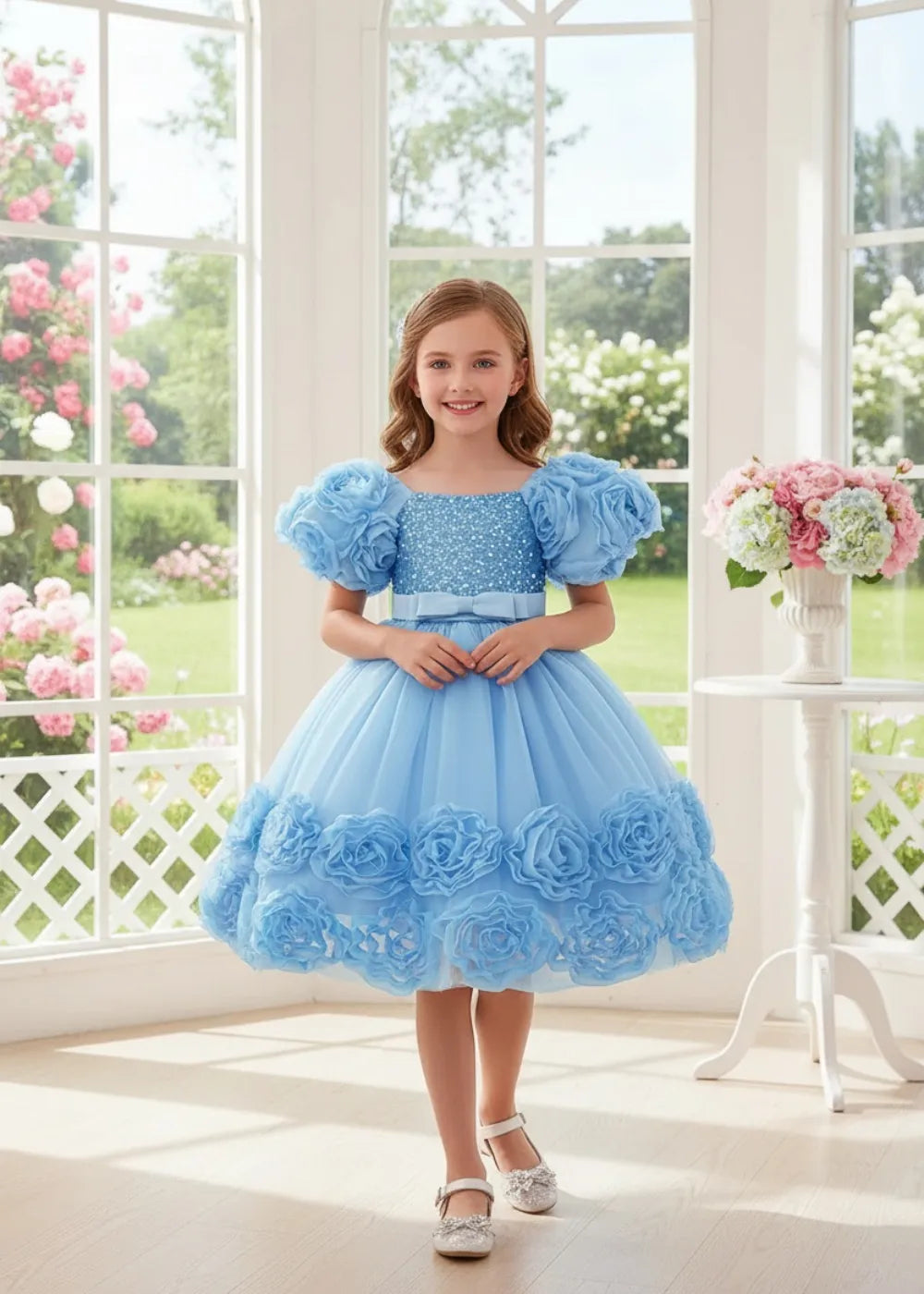 Twirl in Petals – Fairytale Puff Sleeve Gown