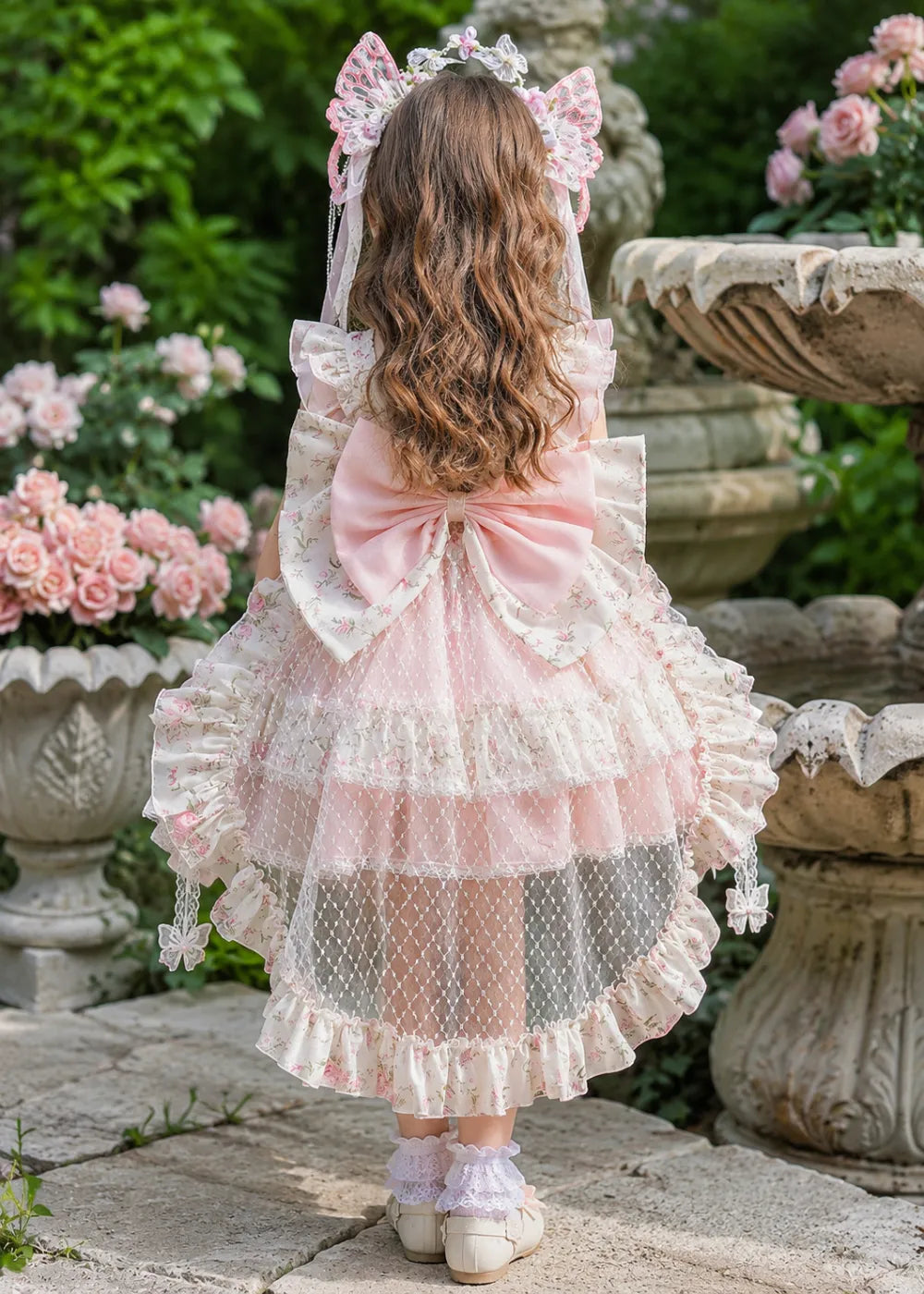 Vintage Floral Tiered Flower Girl Dress