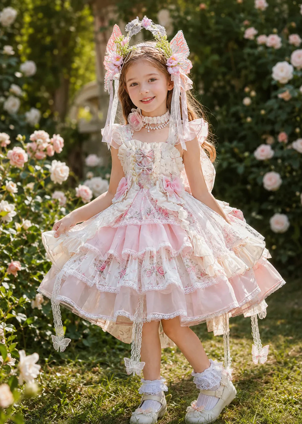Vintage Floral Tiered Flower Girl Dress