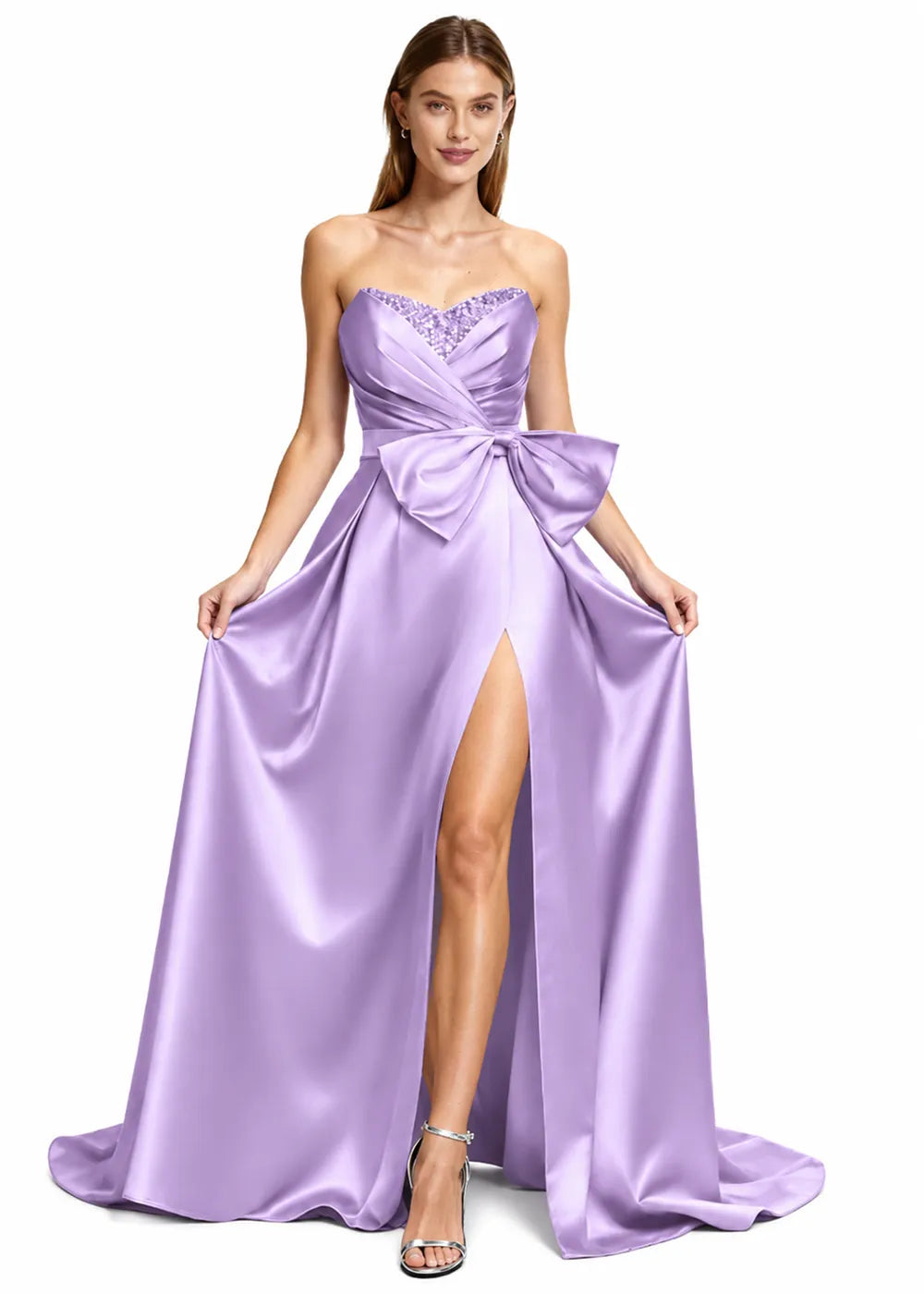 Sculpted Bow Strapless Satin Gown