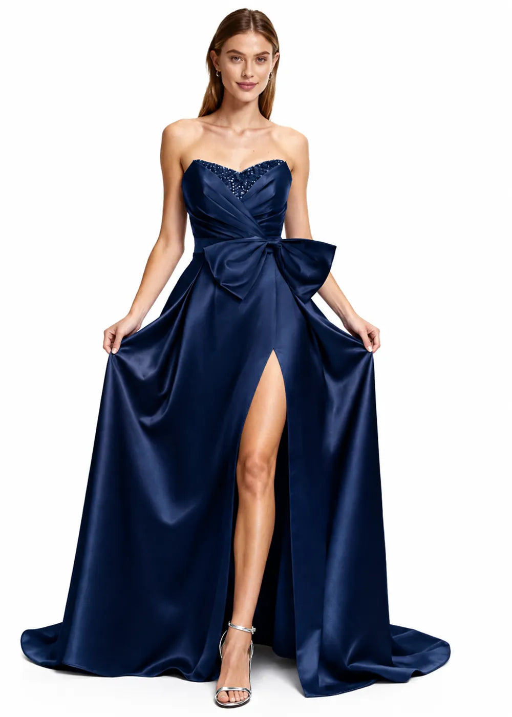 Sculpted Bow Strapless Satin Gown