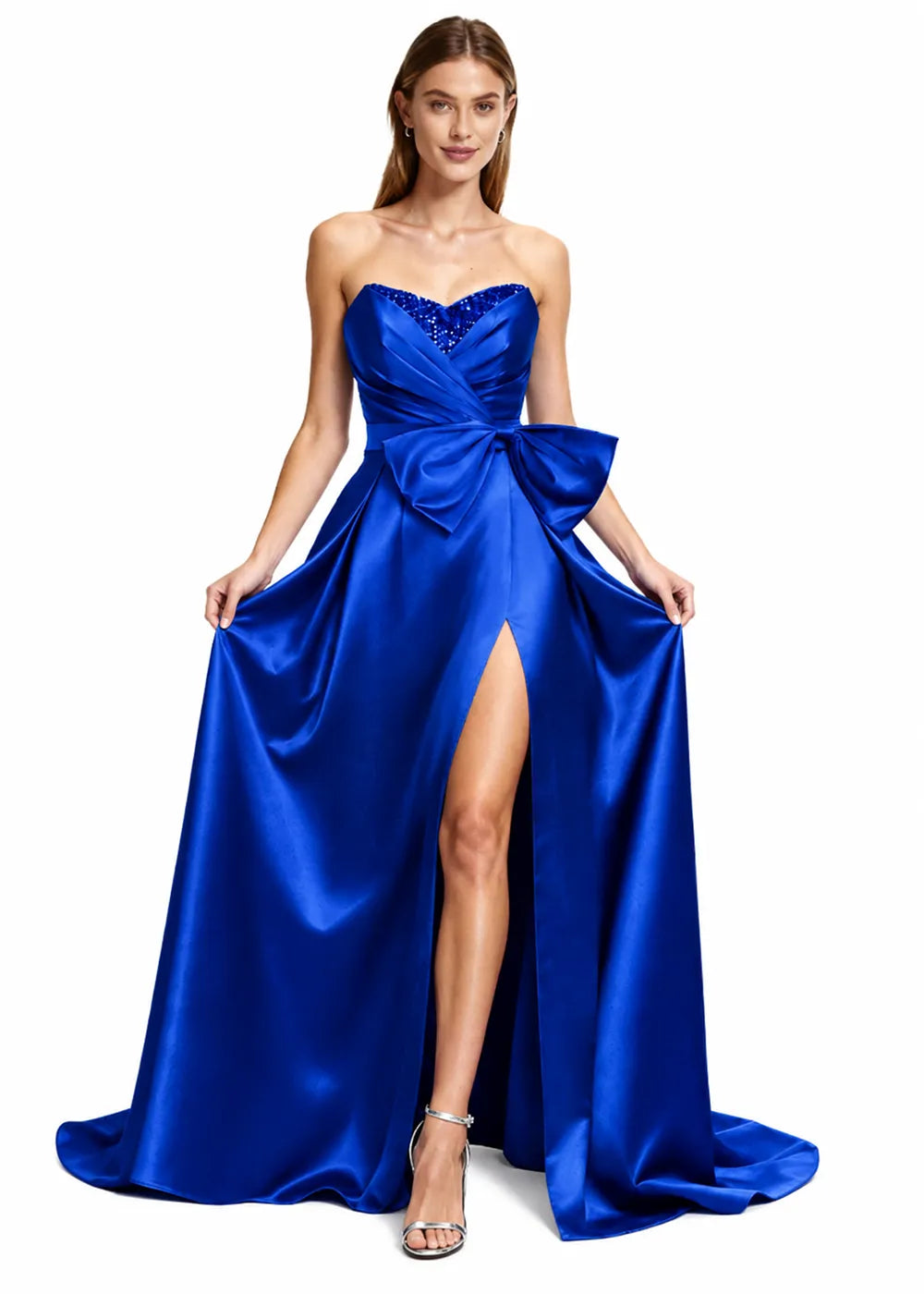 Sculpted Bow Strapless Satin Gown