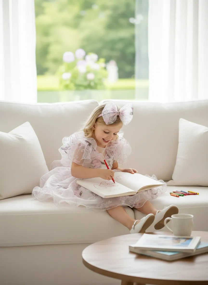 Pearl-Back Butterfly Dress for Girls